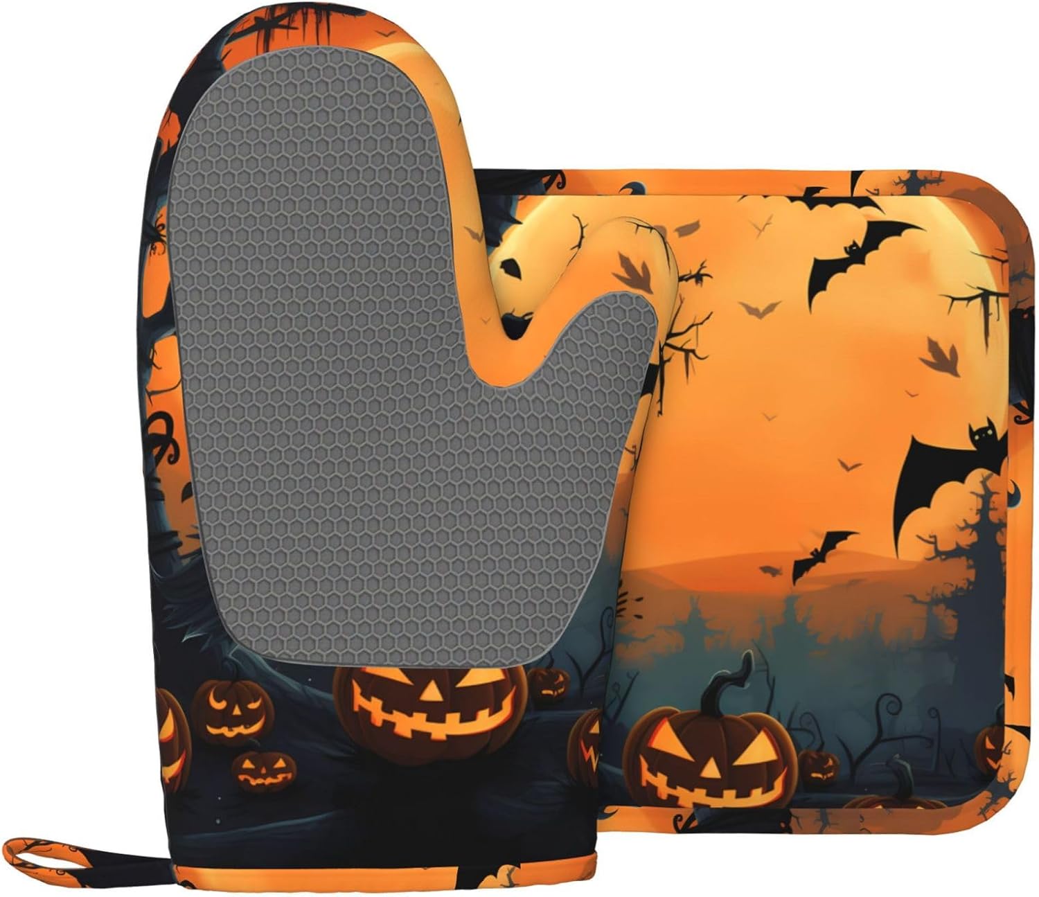 ZHANLEI Orange Halloween Oven Mitts 2pcs Set
