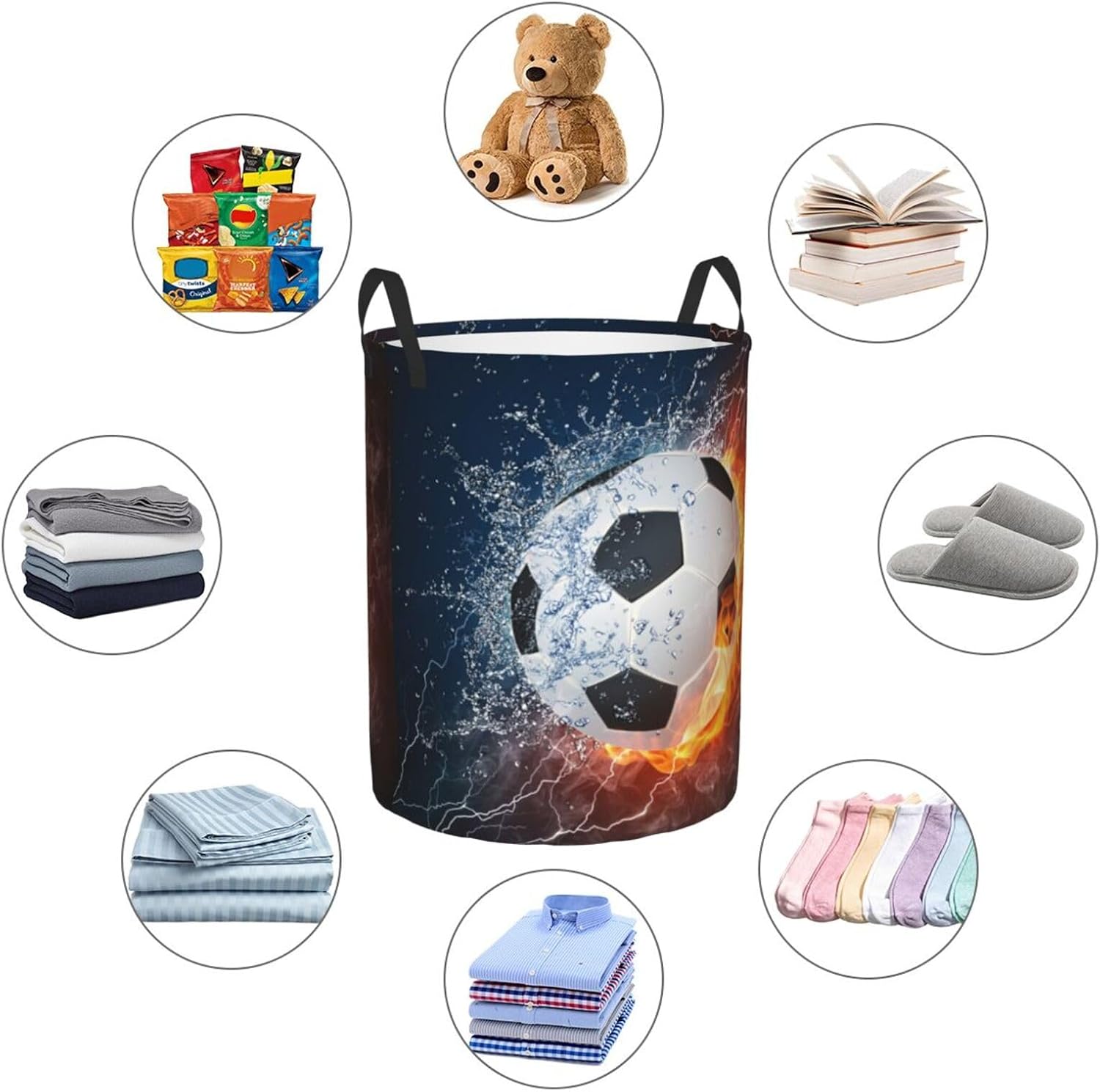 Gbuzozie Soccer Ball Laundry Hamper with Fire Water Design