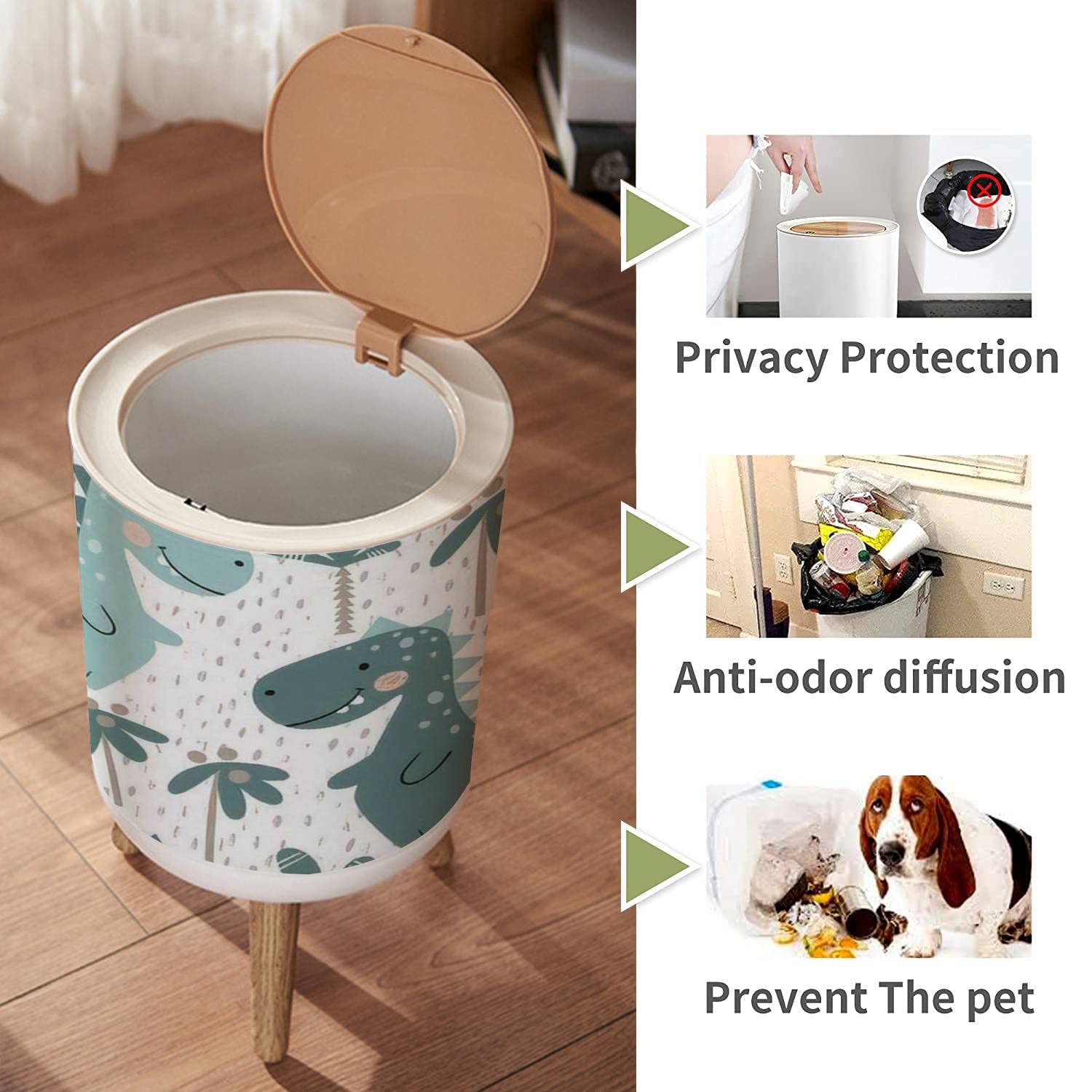 Cute Dino Bathroom Trash Can with Lid 866 x 143 Inch