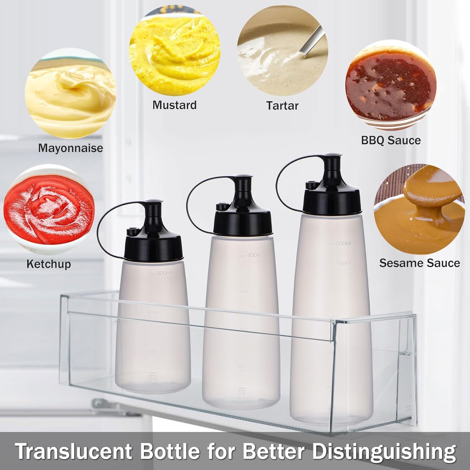 Deesoo 400ml Translucent Condiment Squeeze Bottles 2 Pack 1