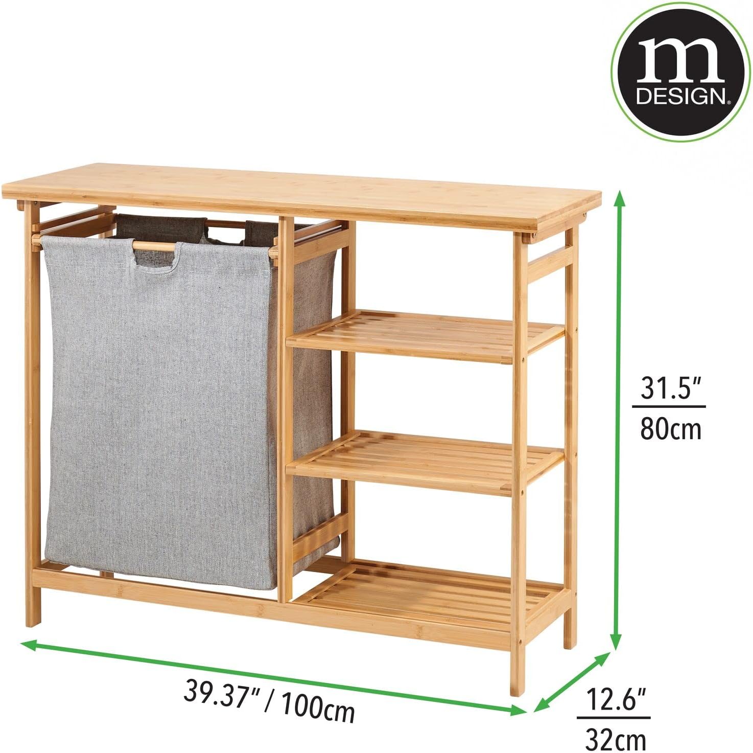 mDesign Bamboo Laundry Hamper with Shelves and Storage Surface