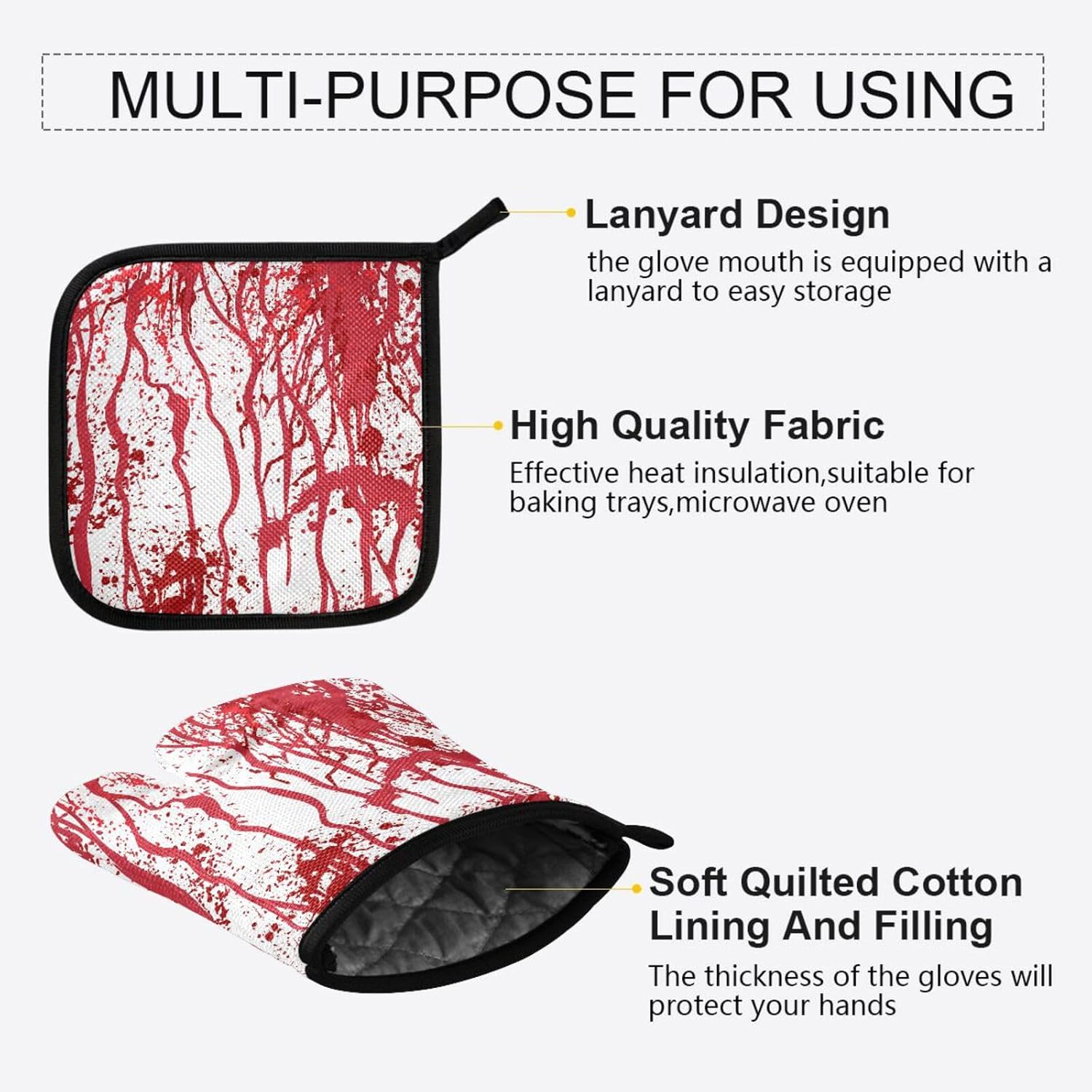 QUGRL Custom Halloween Blood Oven Mitt Set