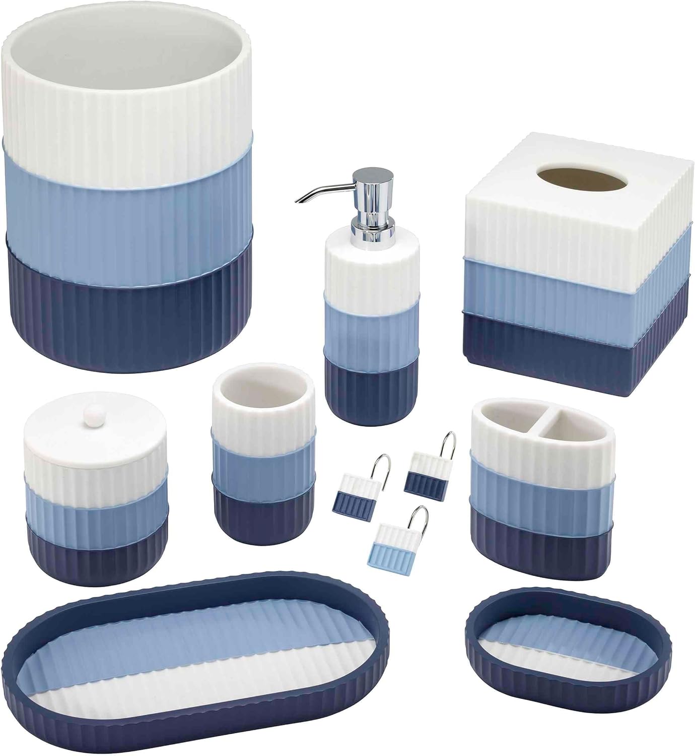 IZOD Wastebasket Resin Bathroom Decor Striped Blue