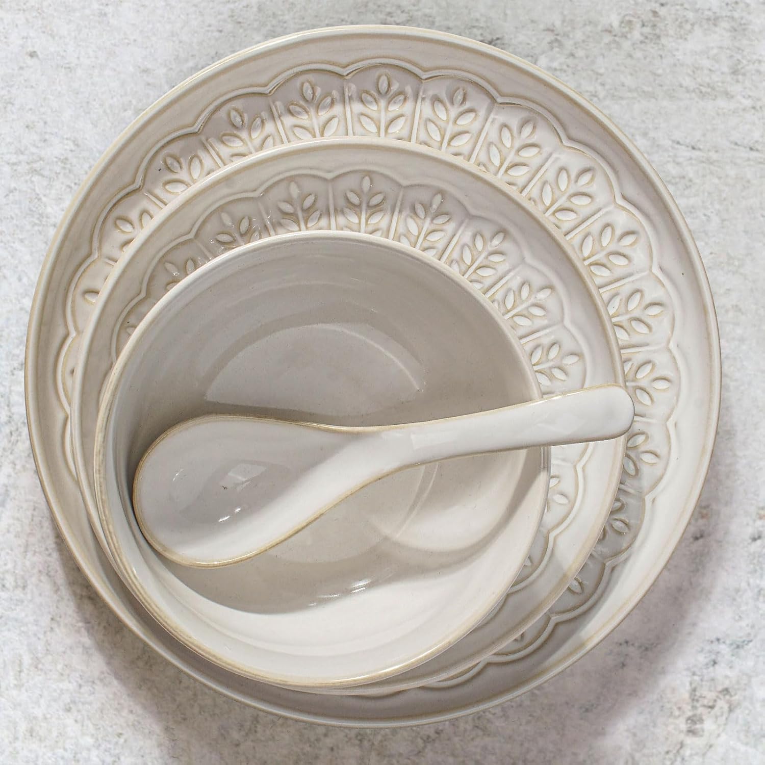 Artena 16-Piece Embossed White Dinnerware Set 1