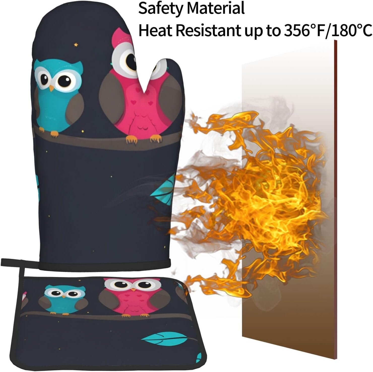 Quopvn Cute Owls Oven Mitts and Pot Holders 2pcs Set