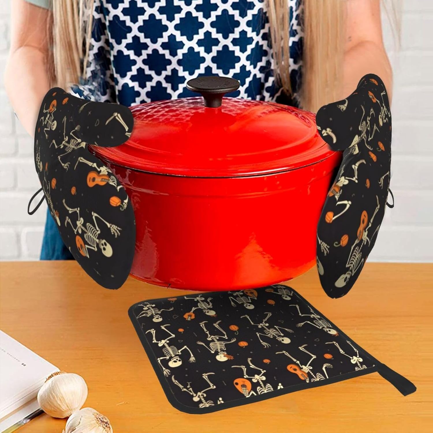 Beubebim Funny Halloween Skull Oven Mitts Set of 3