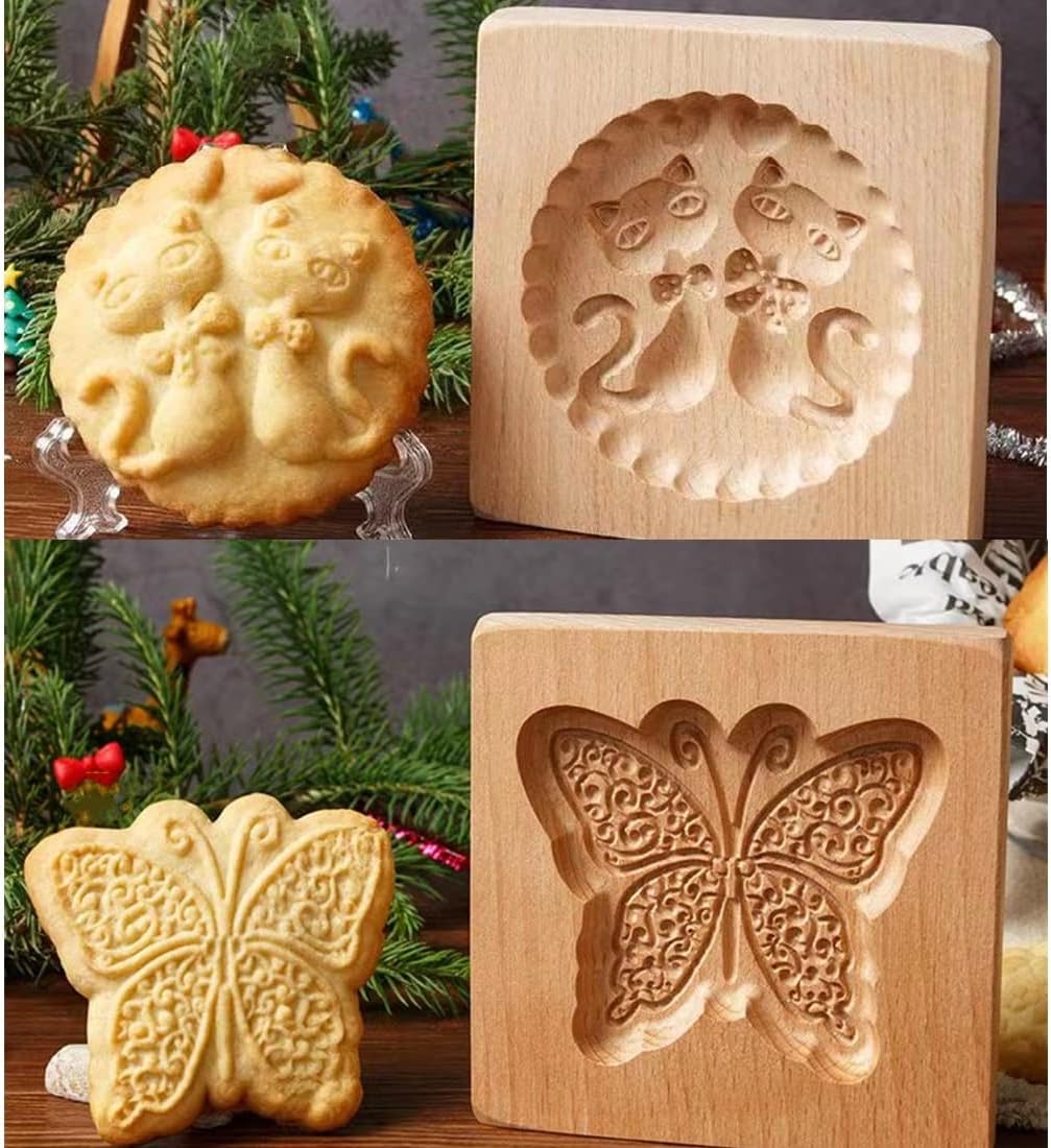 SNOOSZ Wooden Cookie Mold Cat Butterfly Shape