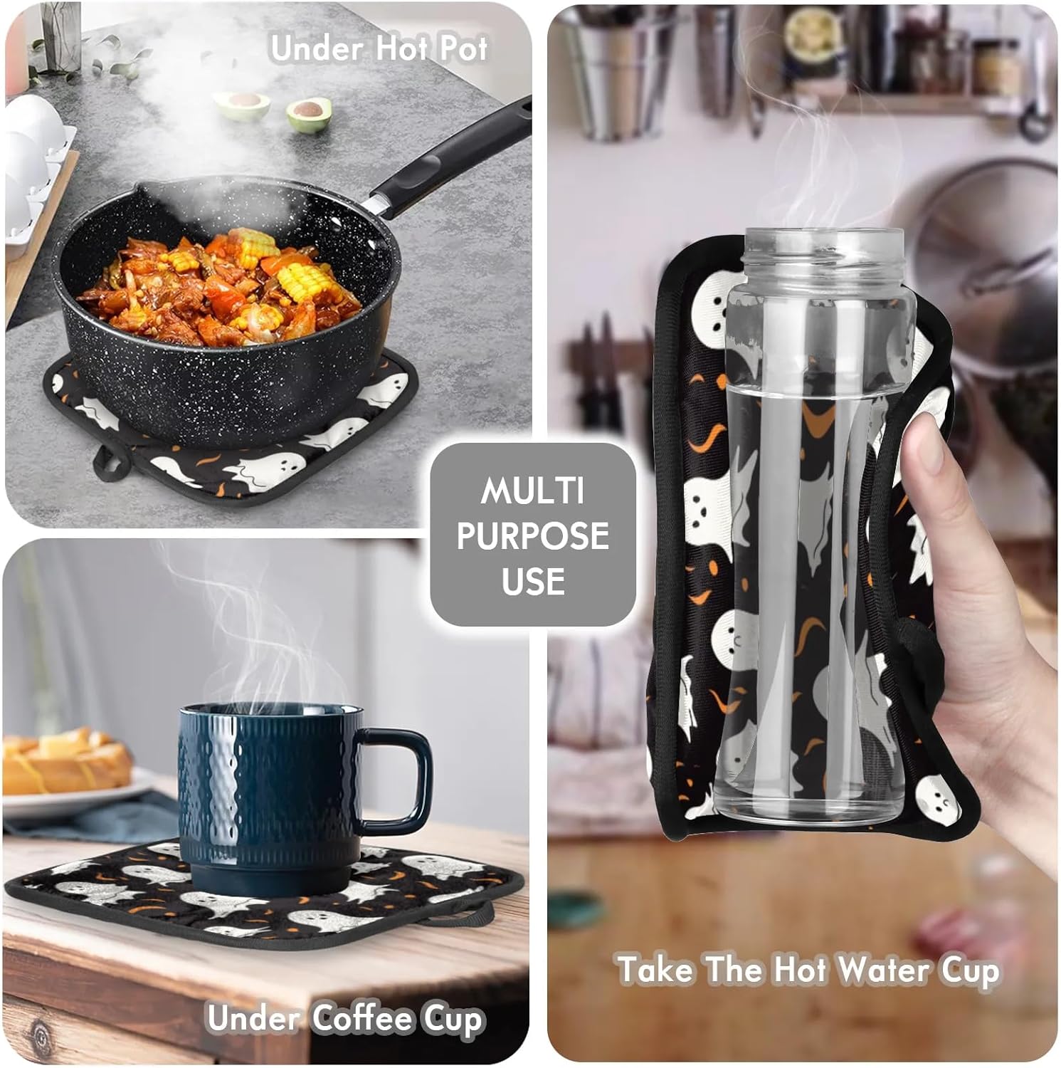 Aglebo Halloween Ghosts Oven Mitts and Pot Holder Set