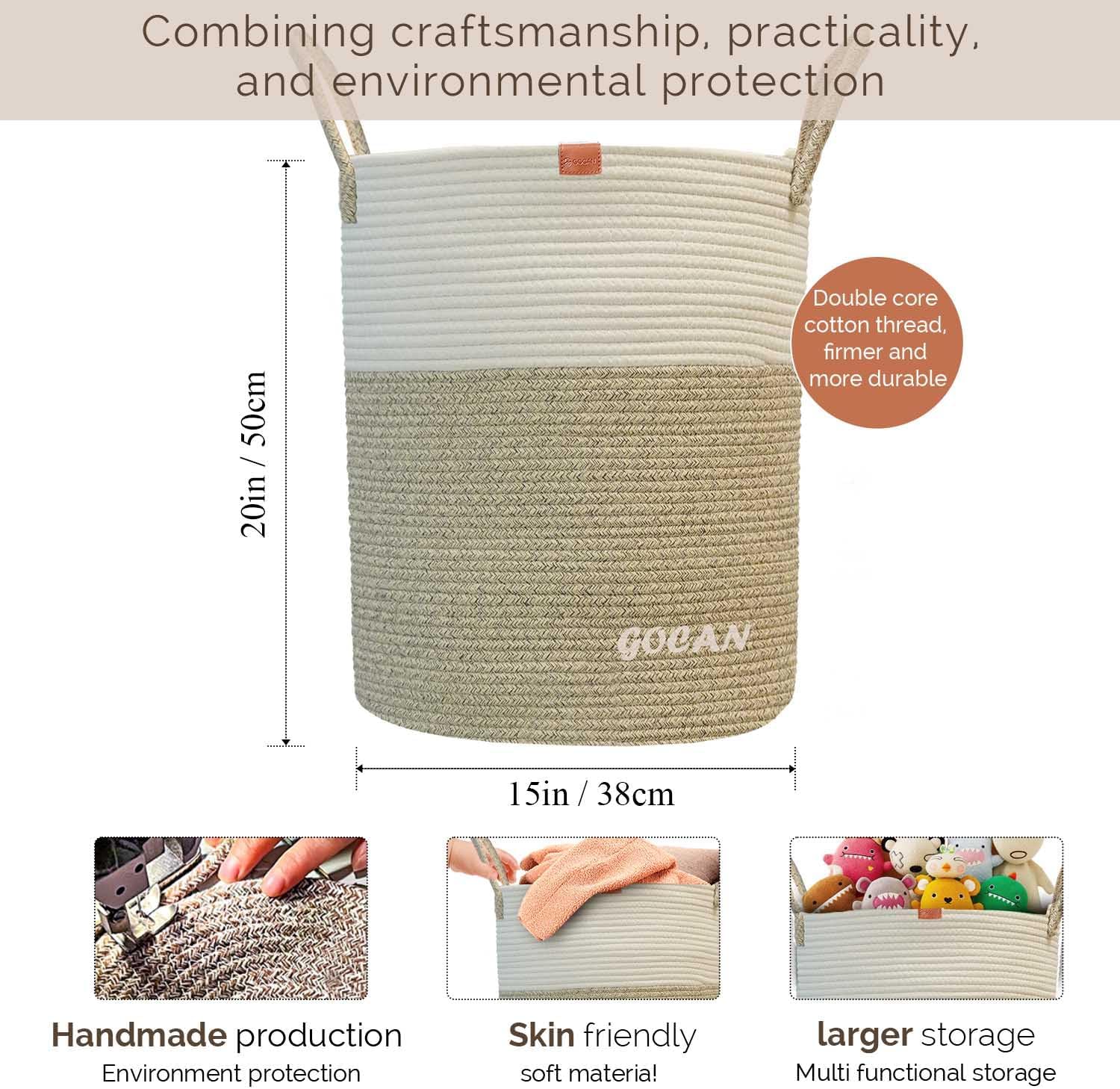 GOCAN Large Tall Laundry Hamper Basket Woven Storage 1