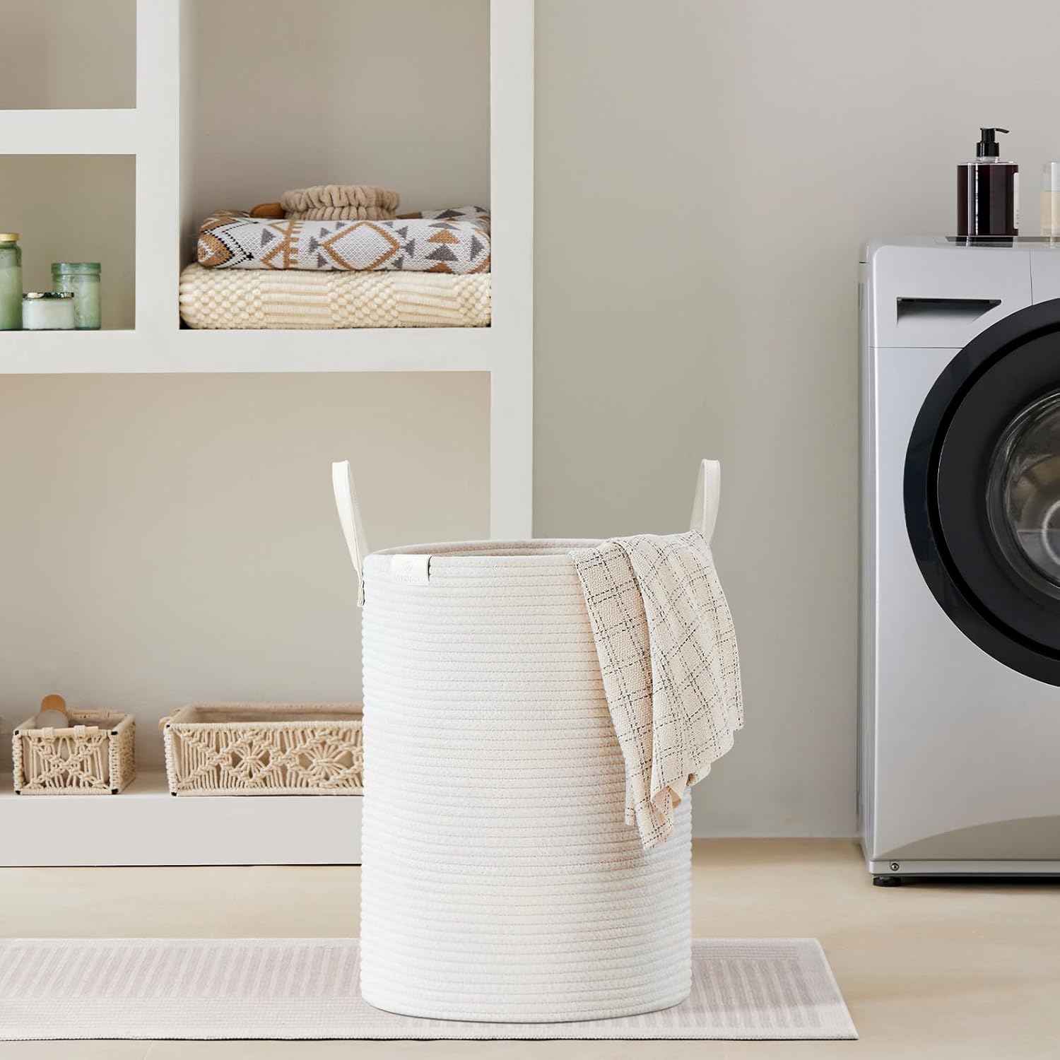VIPOSCO Tall Laundry Basket 58L White Woven