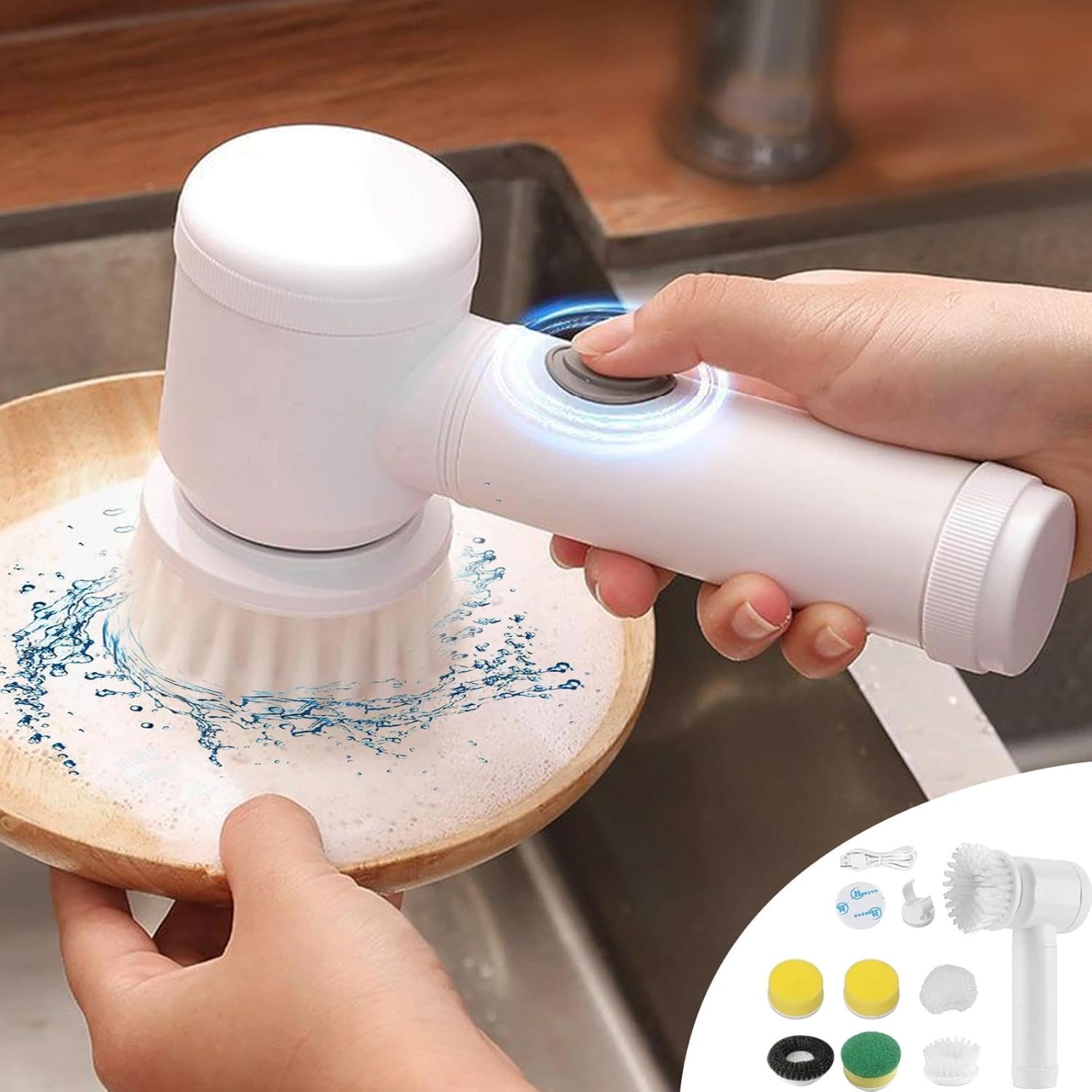 Electric Cleaning Brush with 6 Replaceable Heads