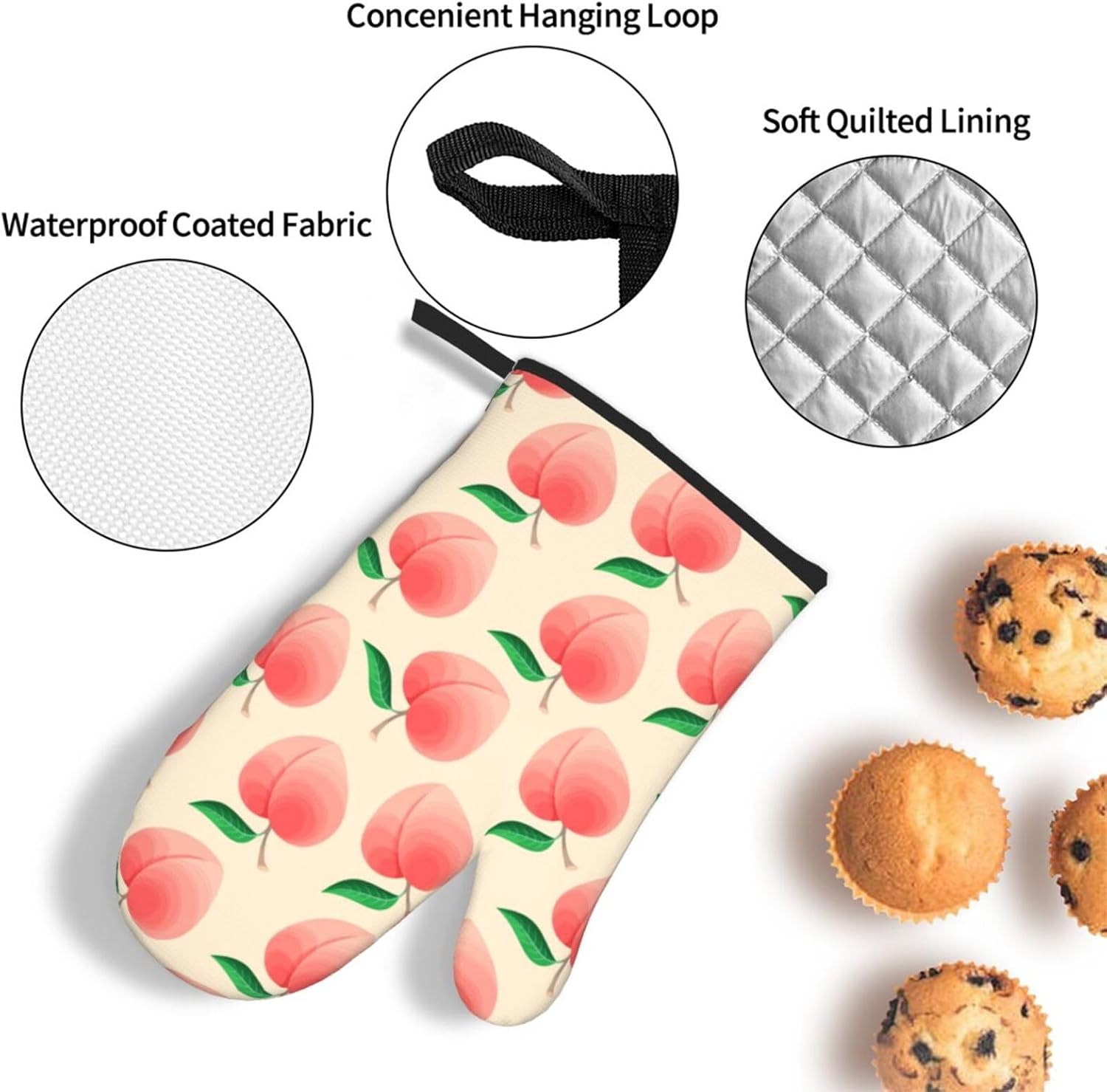 Peach Oven Mitts Set 3 Piece Non-Slip Heat Resistant Gloves