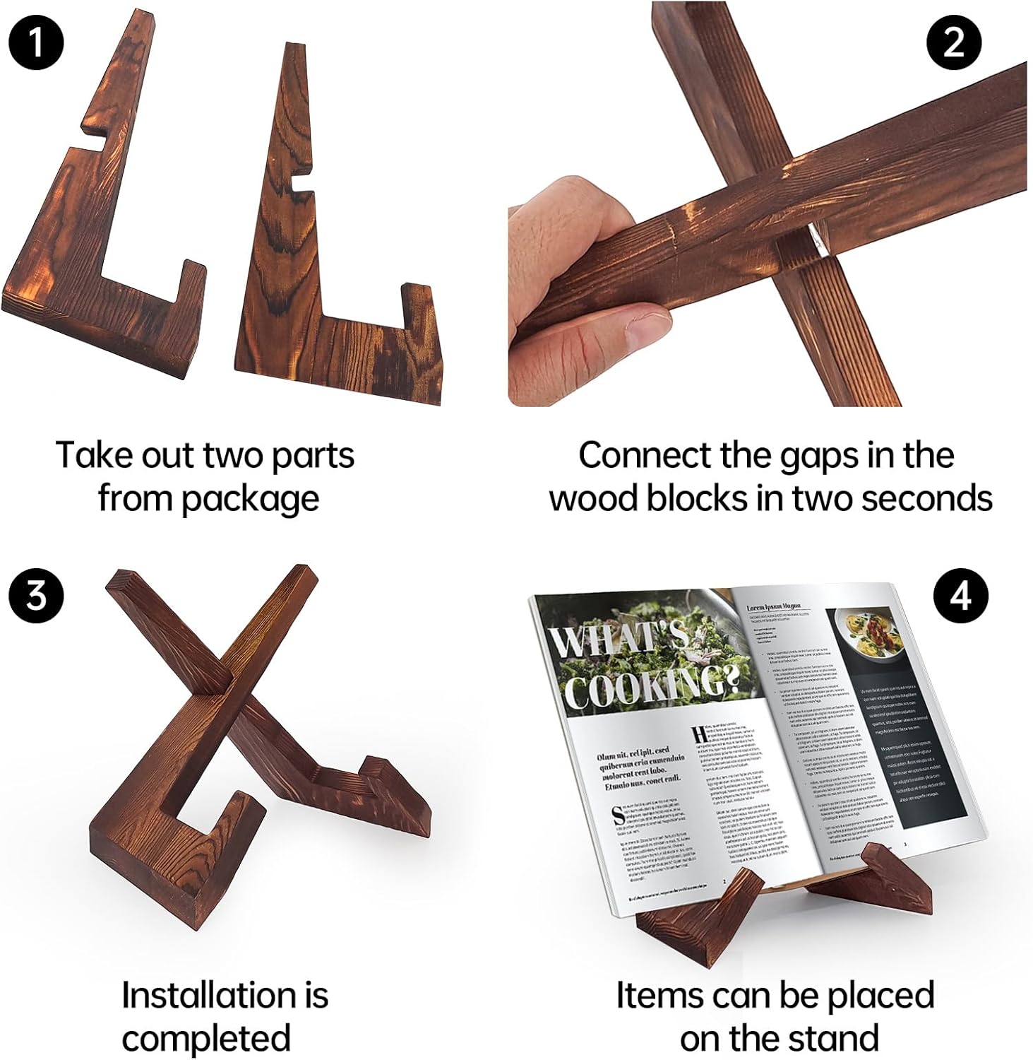 Wooden Cookbook Stand for Kitchen Counter Set of 2 1