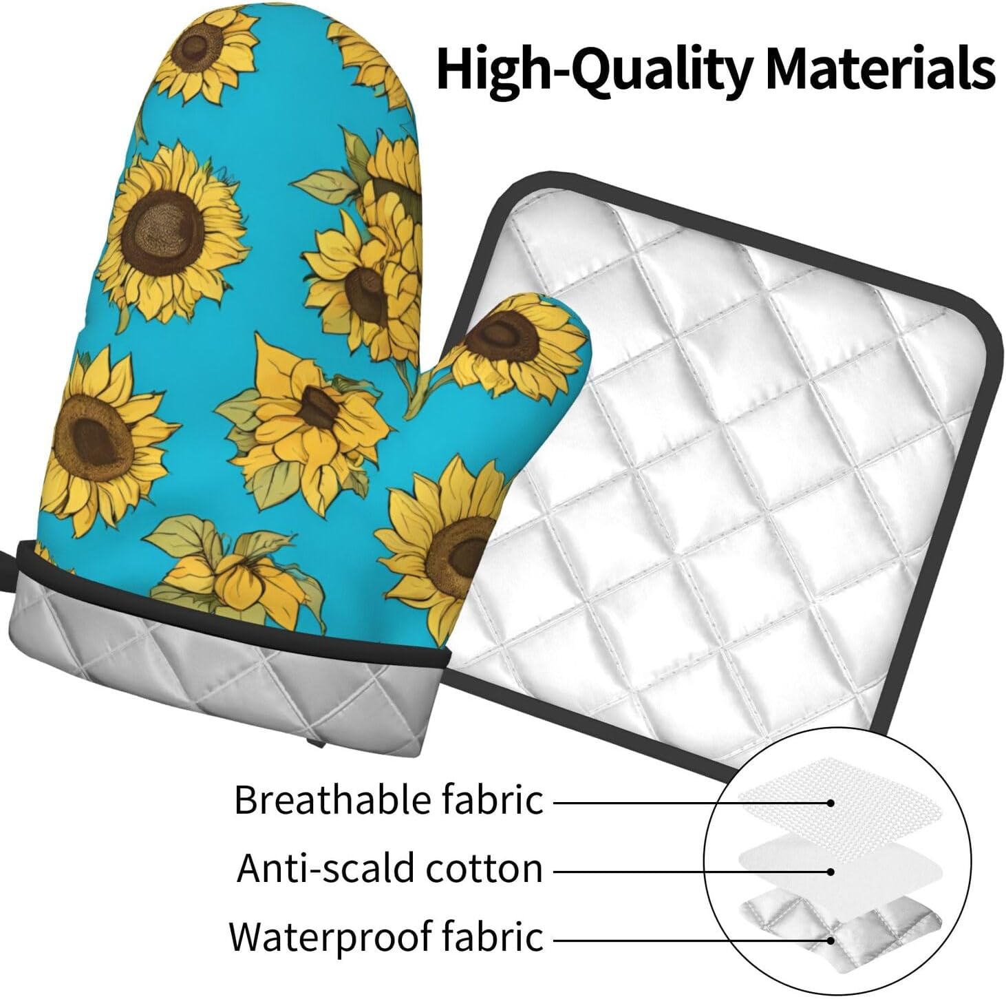Quopvn Sunflowers Oven Mitts and Pot Holders Set 2pcs