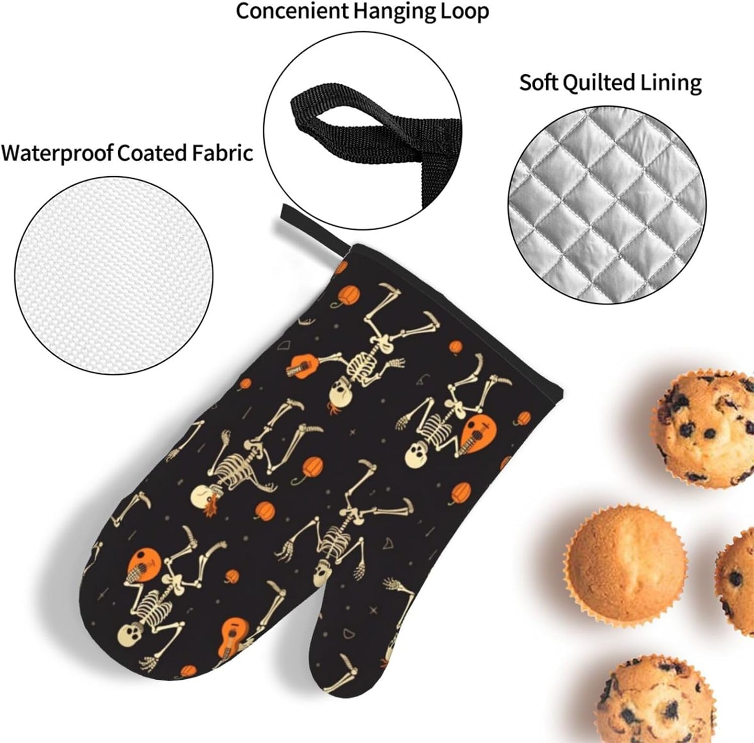 Beubebim Funny Halloween Skull Oven Mitts Set of 3