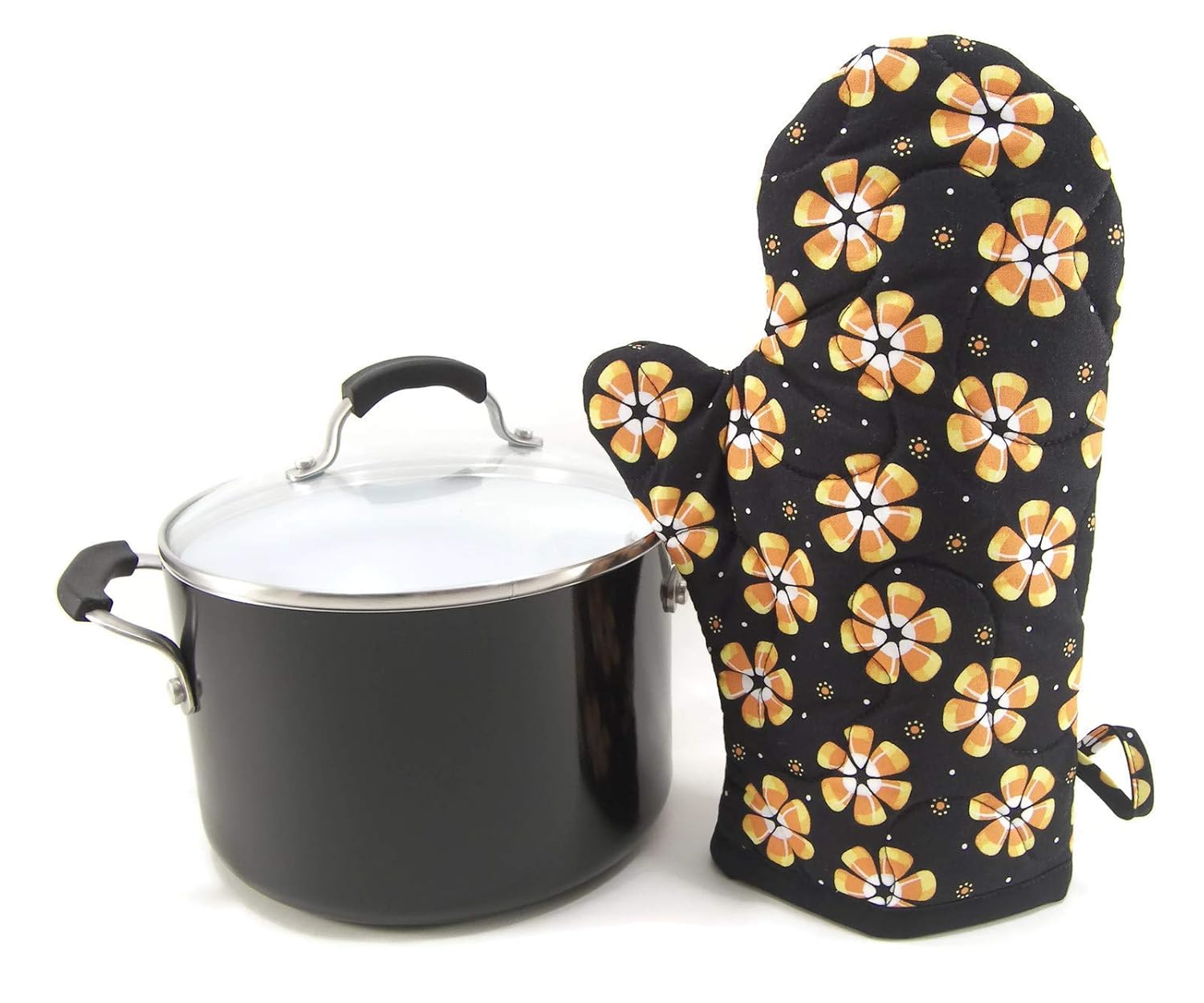Handmade Halloween Oven Mitt with Candy Corn Flowers 1