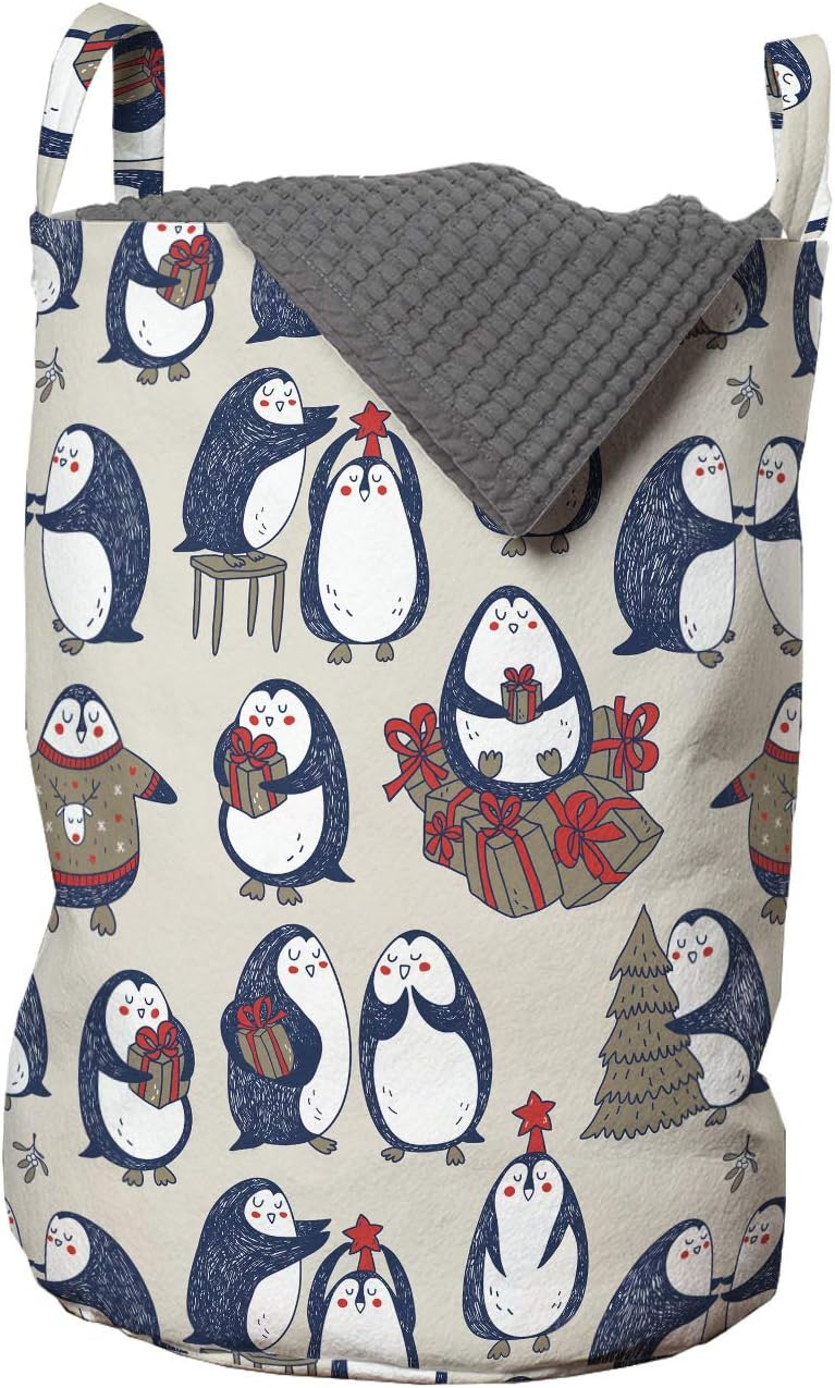 Ambesonne Christmas Laundry Bag with Penguins and Stars Design