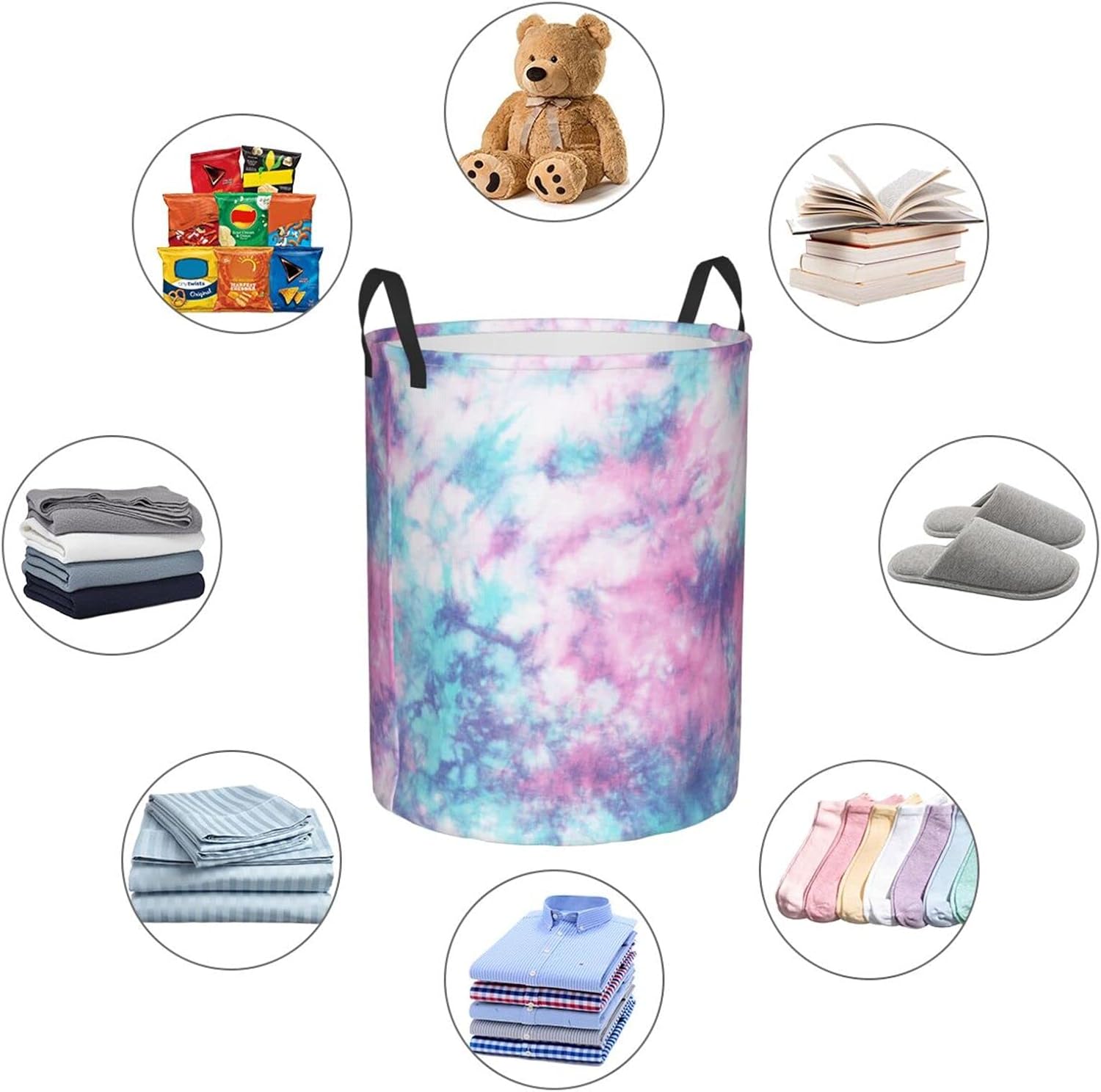 Dujiea Foldable Laundry Basket with Funny Tie Dye Design
