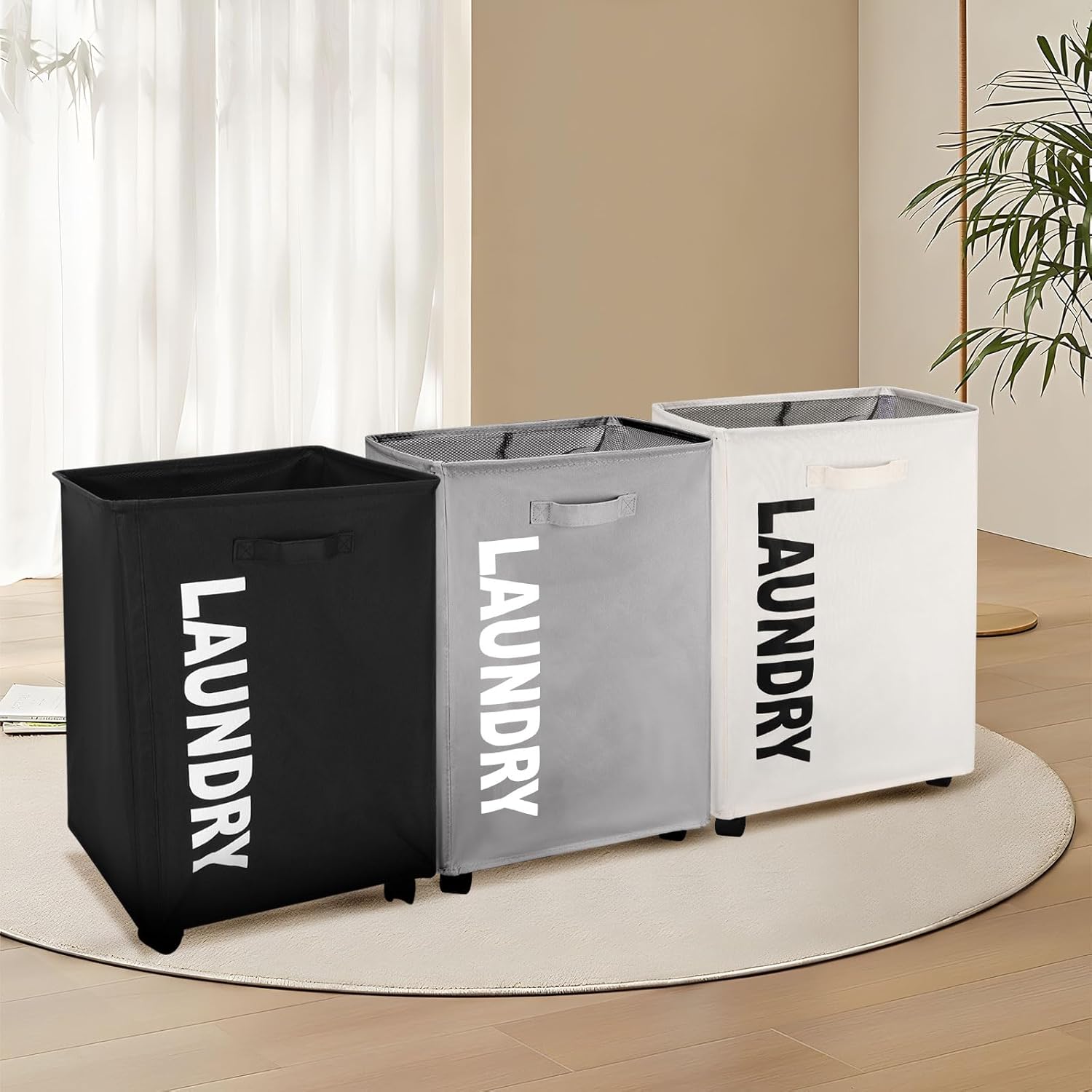 75L Laundry Basket with Locking Wheels and Foldable Design