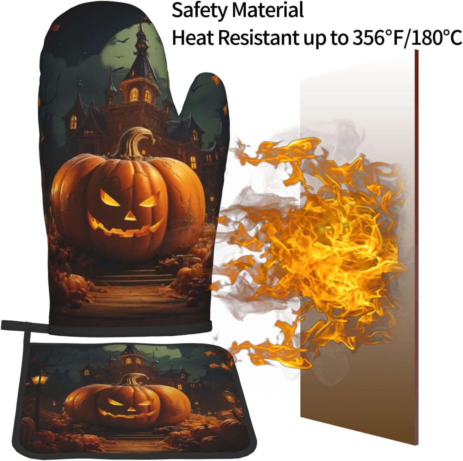 Pumpkin Halloween Oven Mitts 2 Pcs Set Heat Resistant Kitchen Gloves
