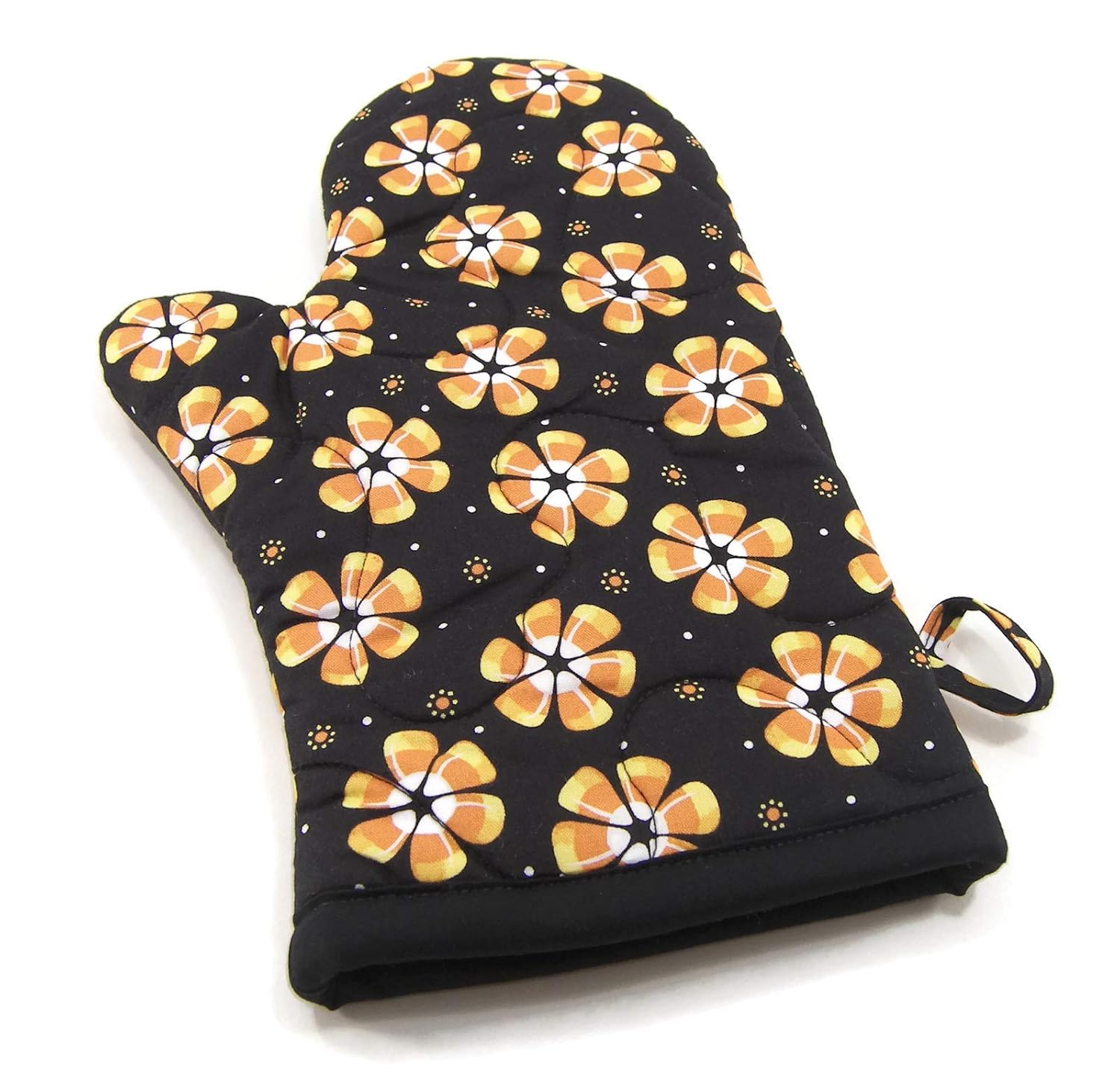 Handmade Halloween Oven Mitt with Candy Corn Flowers 1