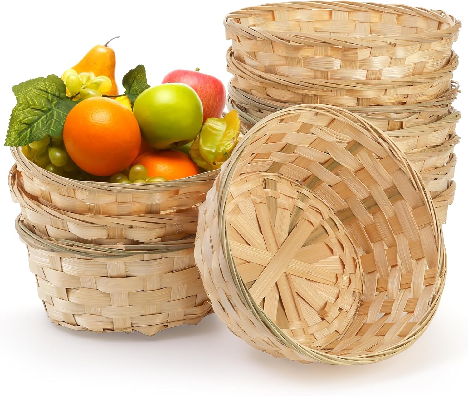 TOPZEA 10 Pack Round Bamboo Wicker Food Baskets