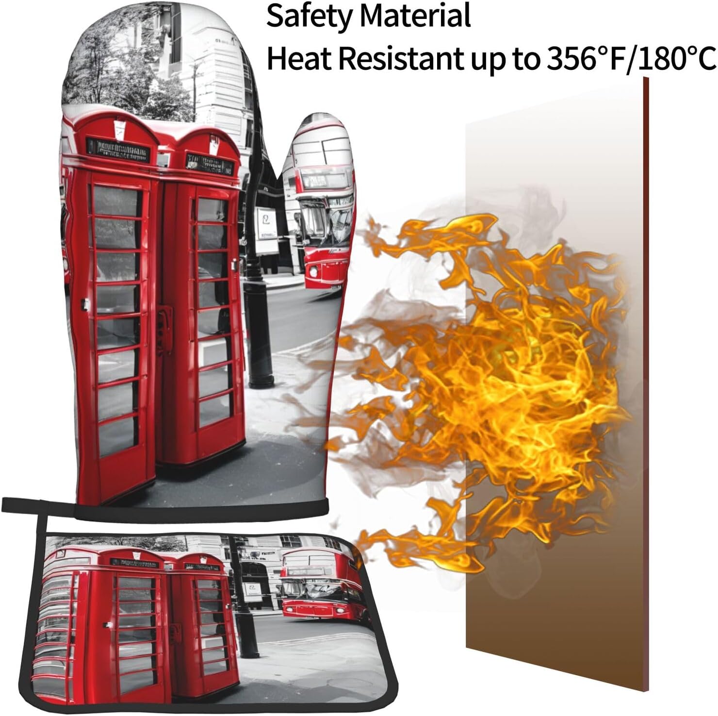 Quopvn Telephone Booth Oven Mitts and Pot Holders 2pcs Set