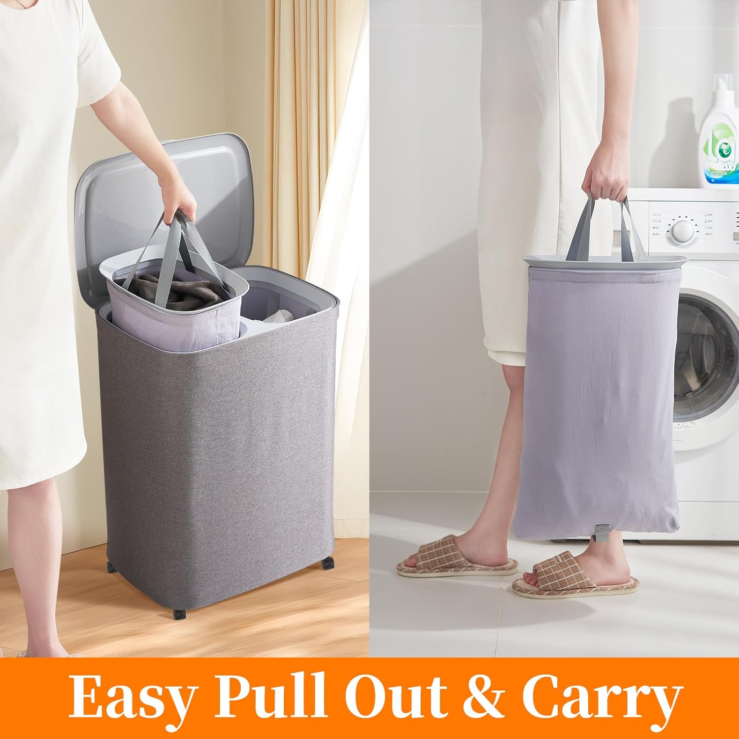TODAYGO Laundry Hamper with Lid and Wheels 50L 1