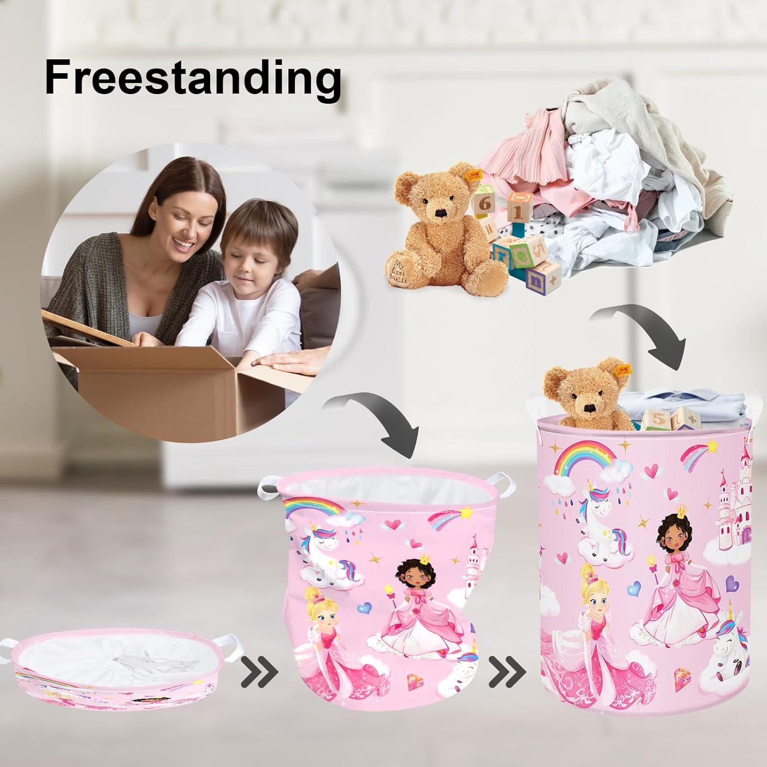Clastyle Unicorn Princess Laundry Hamper with Lid and Handle
