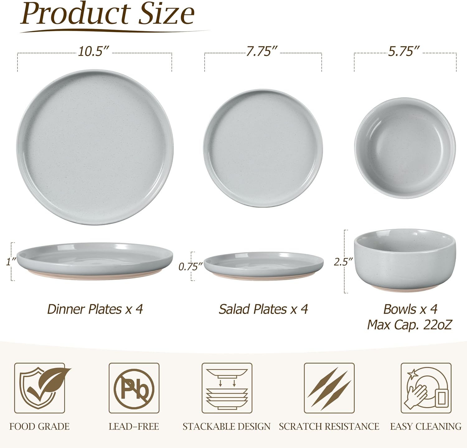 LIANYU 12-Piece Stoneware Dinnerware Set for 4
