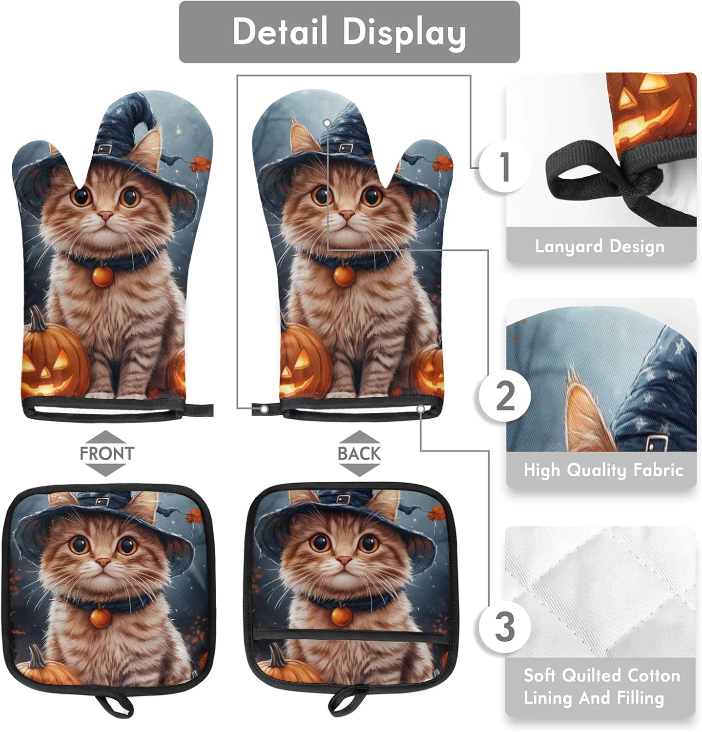 Aglebo Halloween Cute Cat Oven Mitts and Pot Holders Set of 2 1
