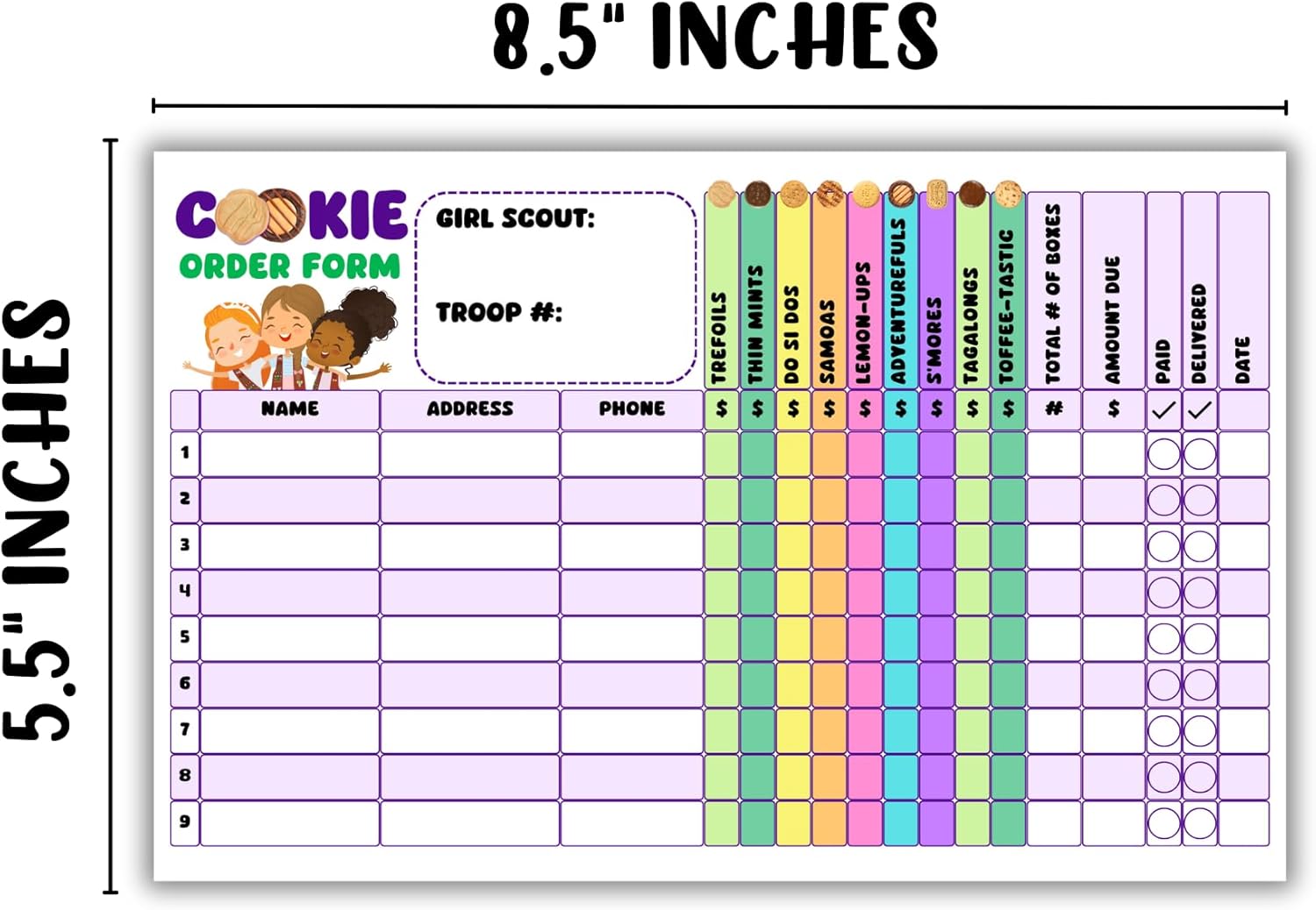 Lashicorn Scout Cookie Order Form Grid 30pk Purple Brownie