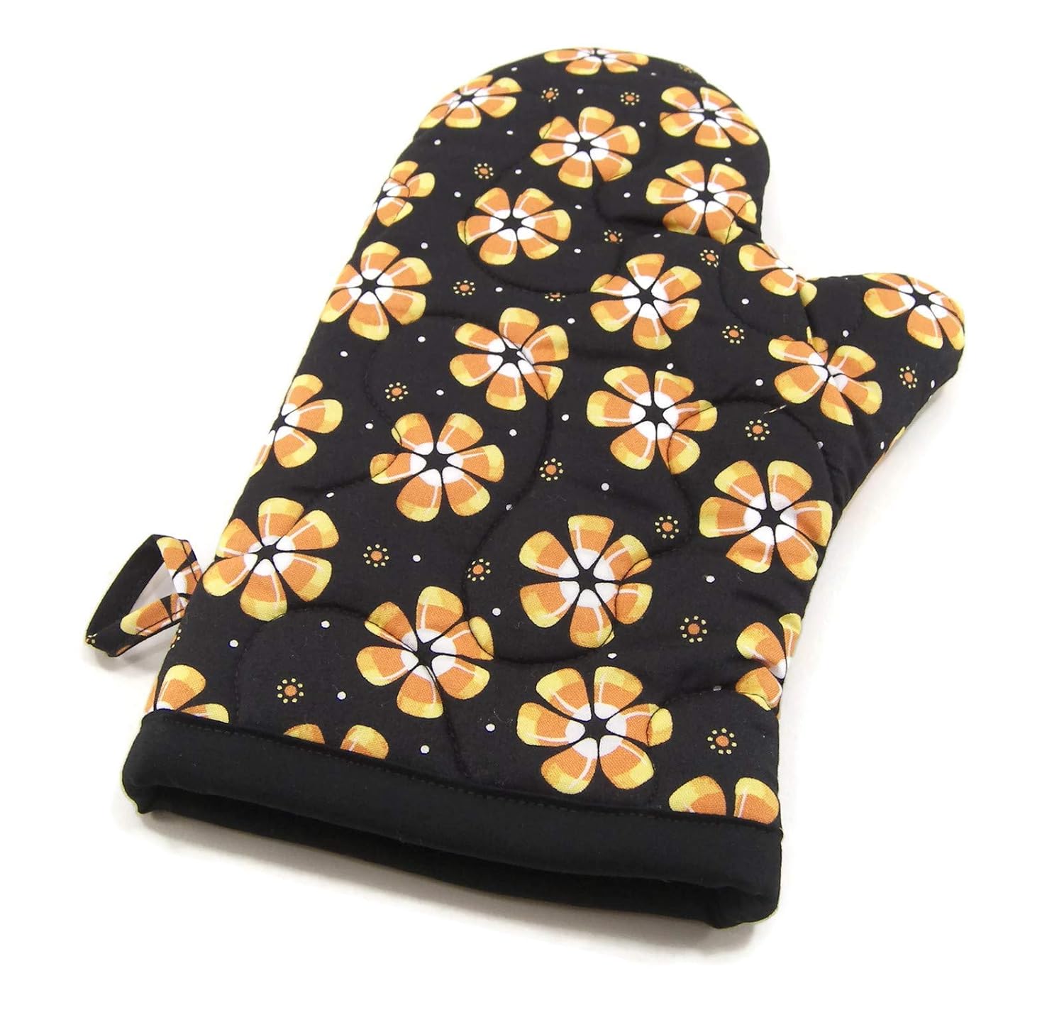 Handmade Halloween Oven Mitt with Candy Corn Flowers 1