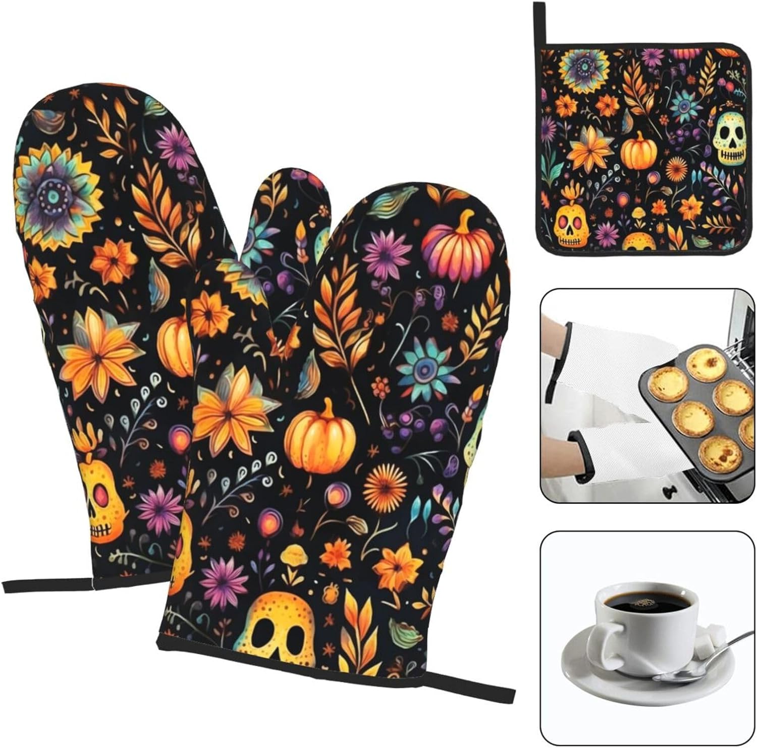 Beubebim Halloween Skull Oven Mitts Set of 3 1