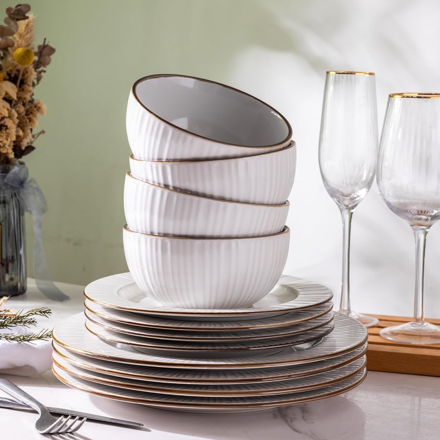 GBHOME Ceramic Dinnerware Set 12 Pcs Modern Elegant