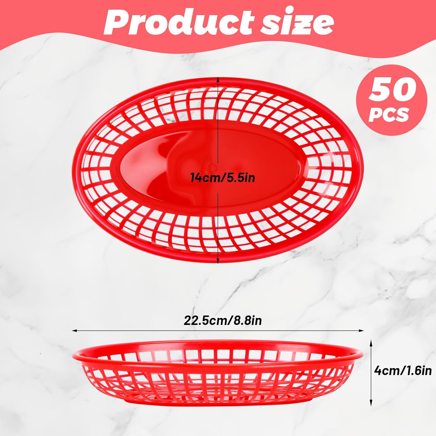 50 Pack Red Plastic Food Baskets for Serving