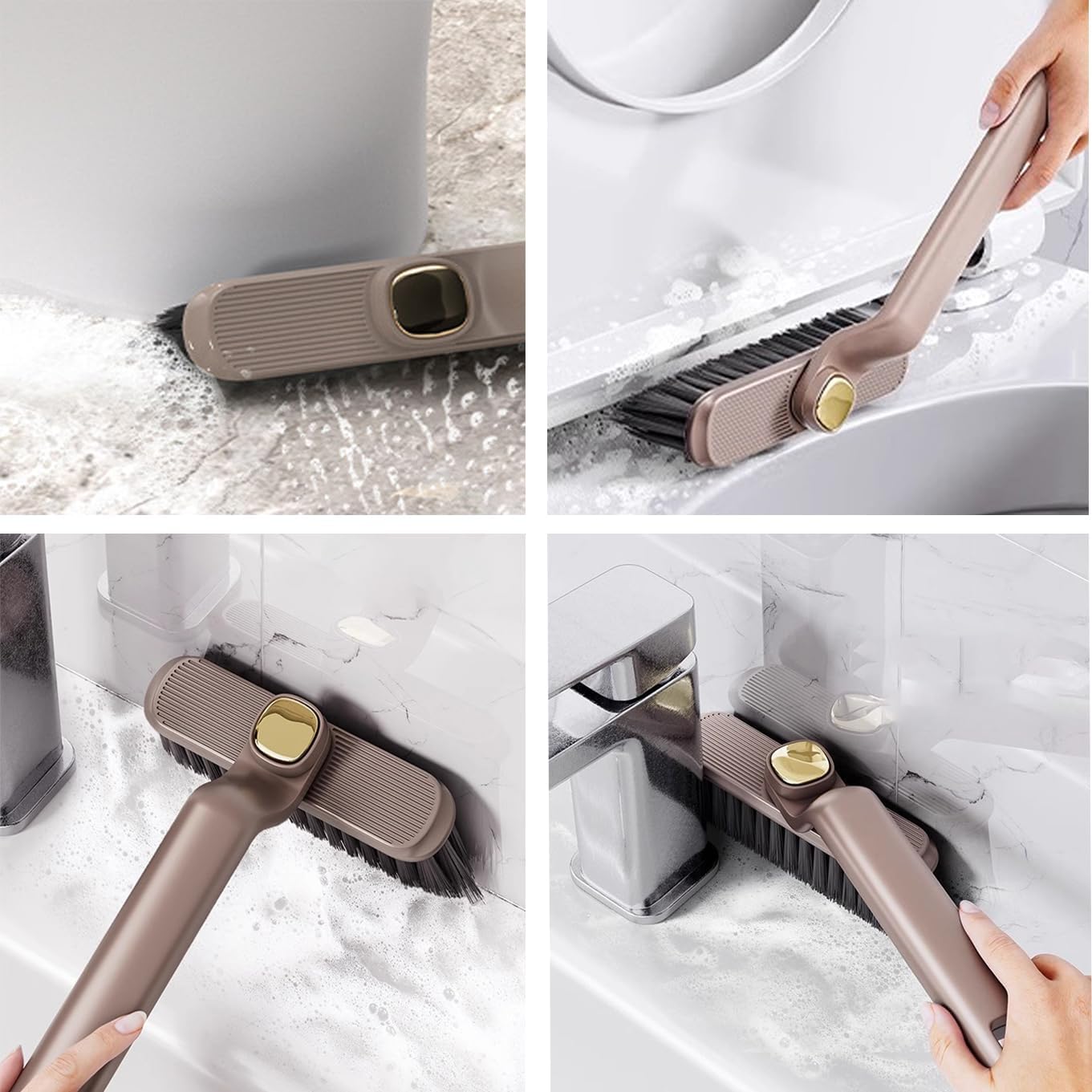 MFROO Crevice Brush with Trash Picker 360-Degree Rotating Hard Bristle