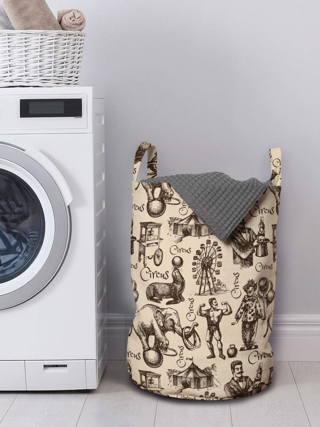 Ambesonne Circus Laundry Bag - 13x19 Beige Dark Brown