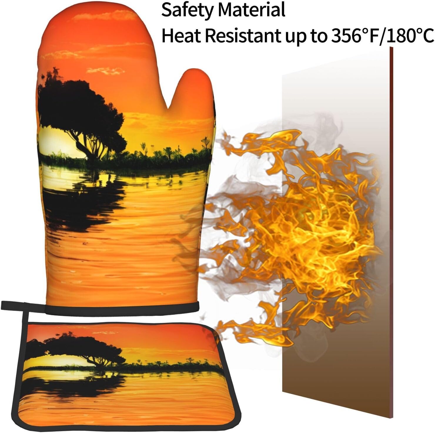 Quopvn Lake Guitar Reflection Oven Mitts and Pot Holders 2pcs Set