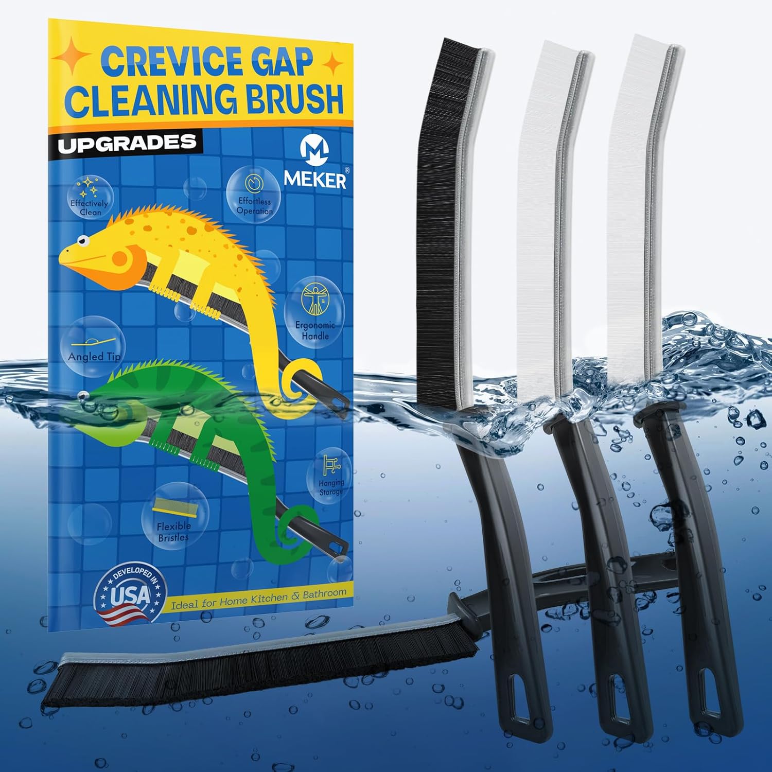 MEKER Crevice Cleaning Brush Set 4PCS Hard Bristle