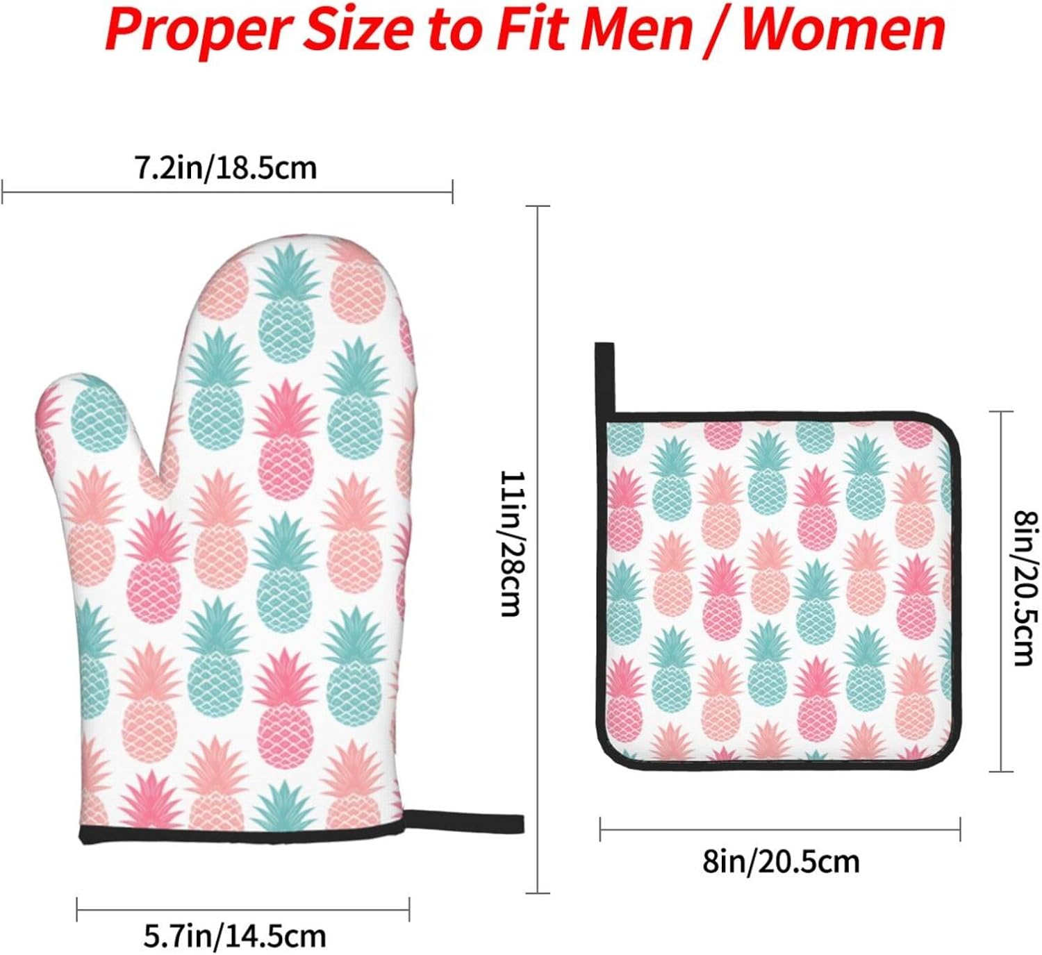 Pineapple Oven Mitts 4 Pcs Set for Kitchen Cooking