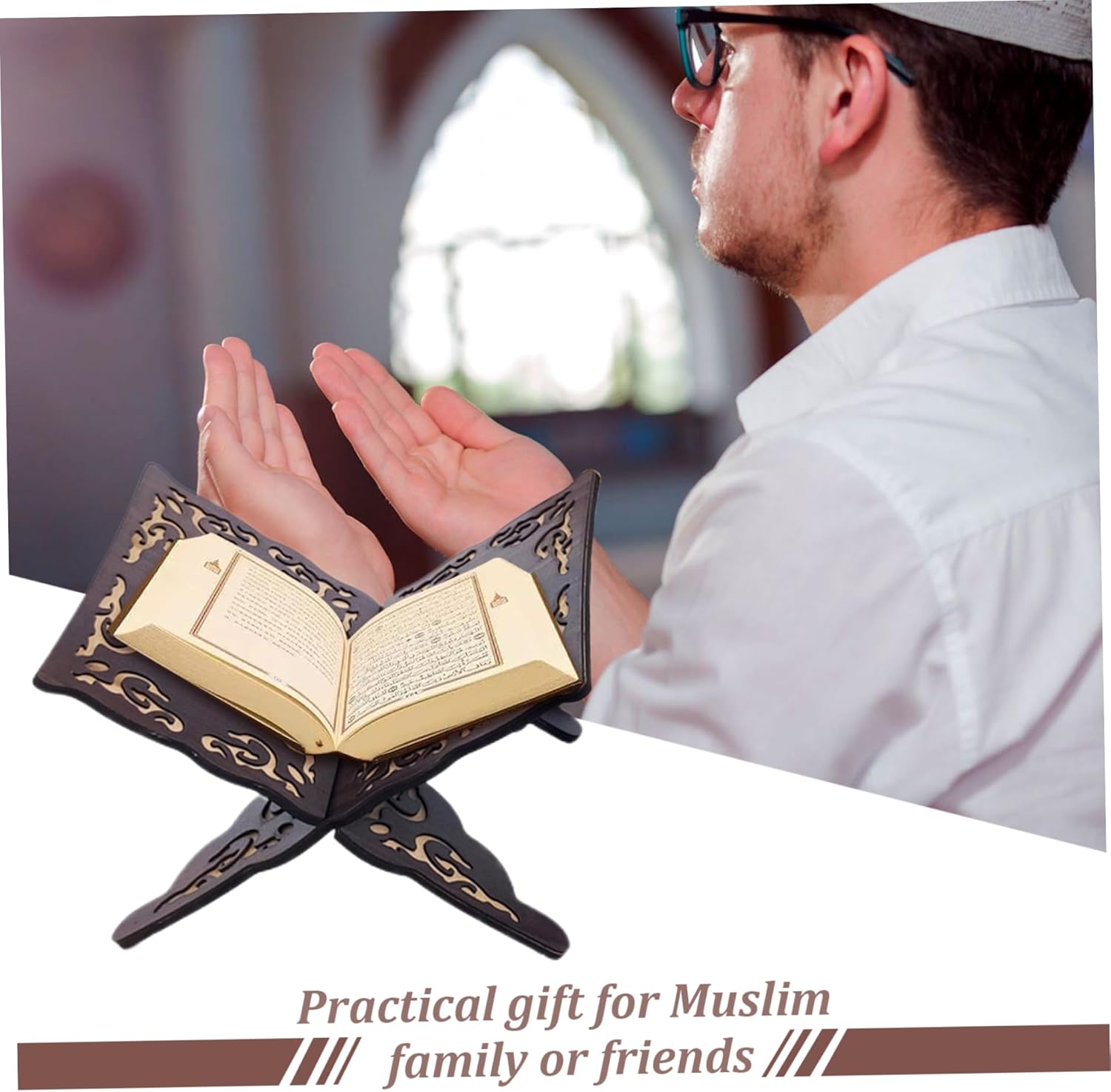 Foldable Quran Holder Stand for Prayer and Reading Black