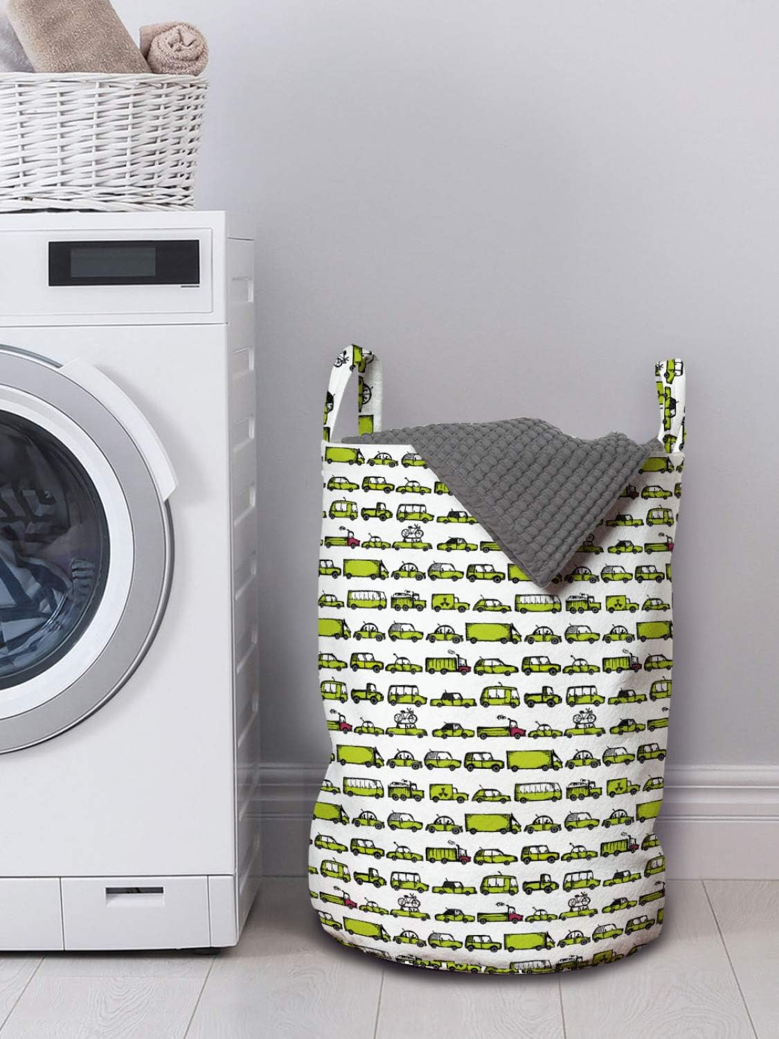 Ambesonne Laundry Basket 13 x 19 Apple Green with Handles