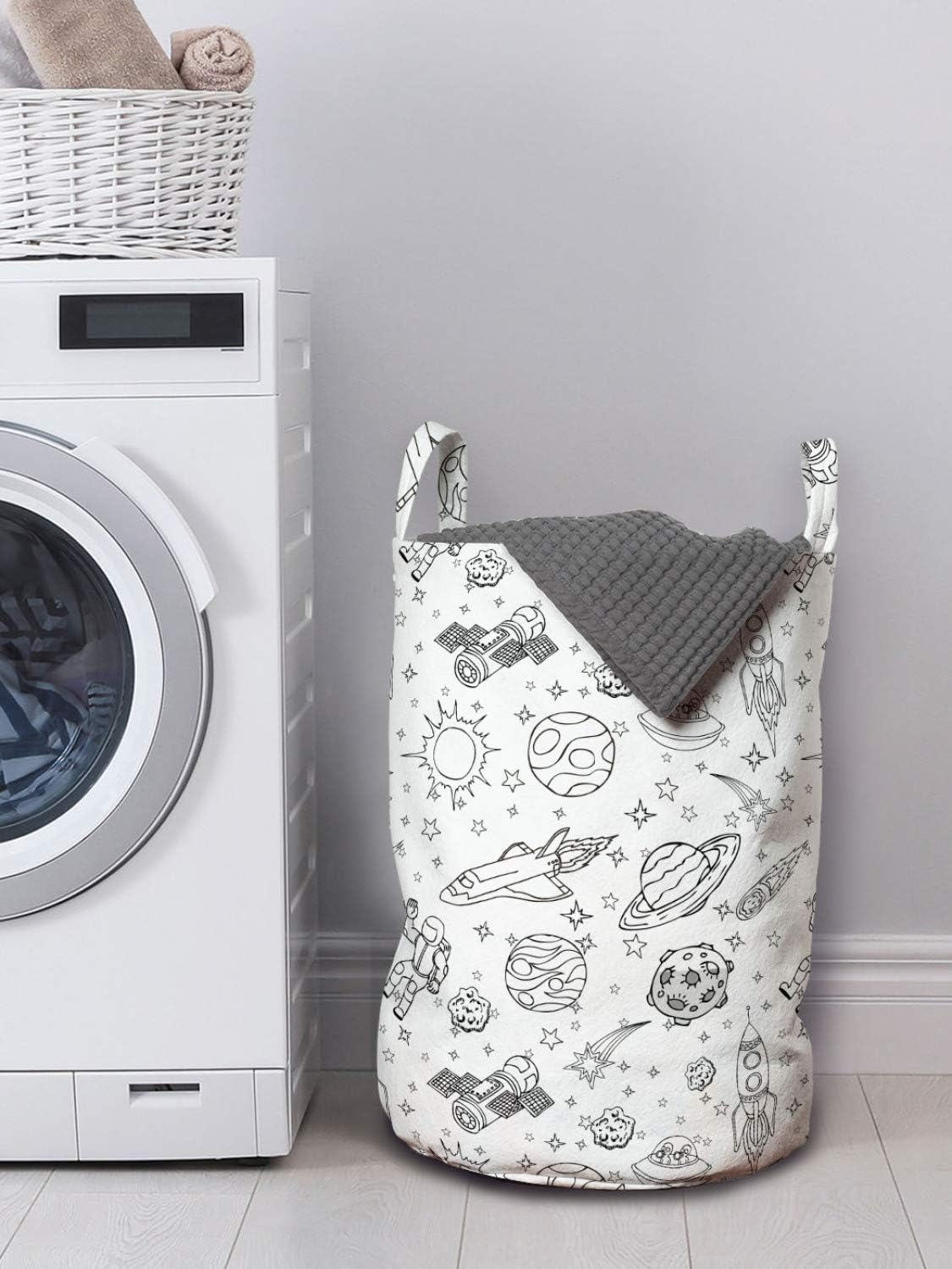 Ambesonne Cartoon Laundry Bag - Solar System Astronauts Space Crafts