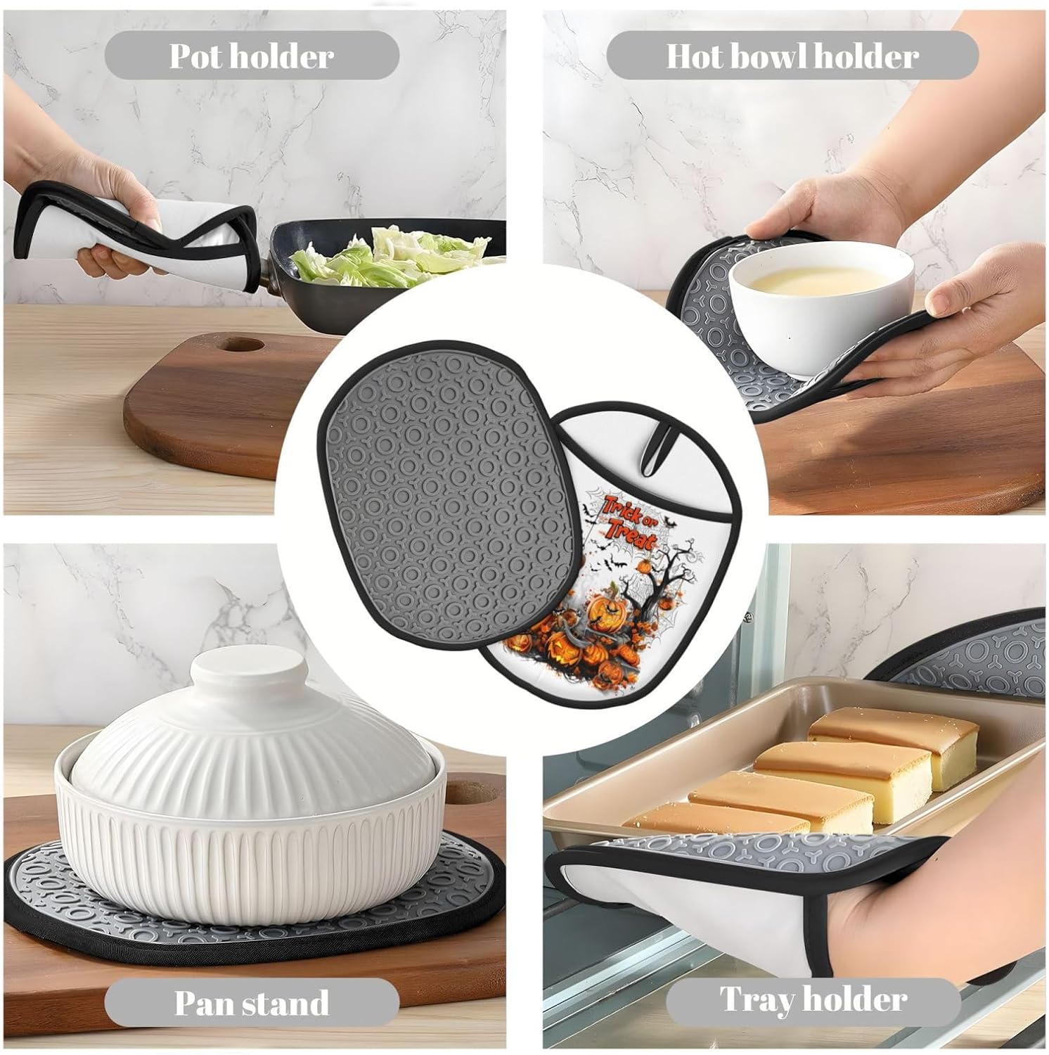 Buewutiry Halloween Silicone Oven Mitts with Pocket and Hanging Loop