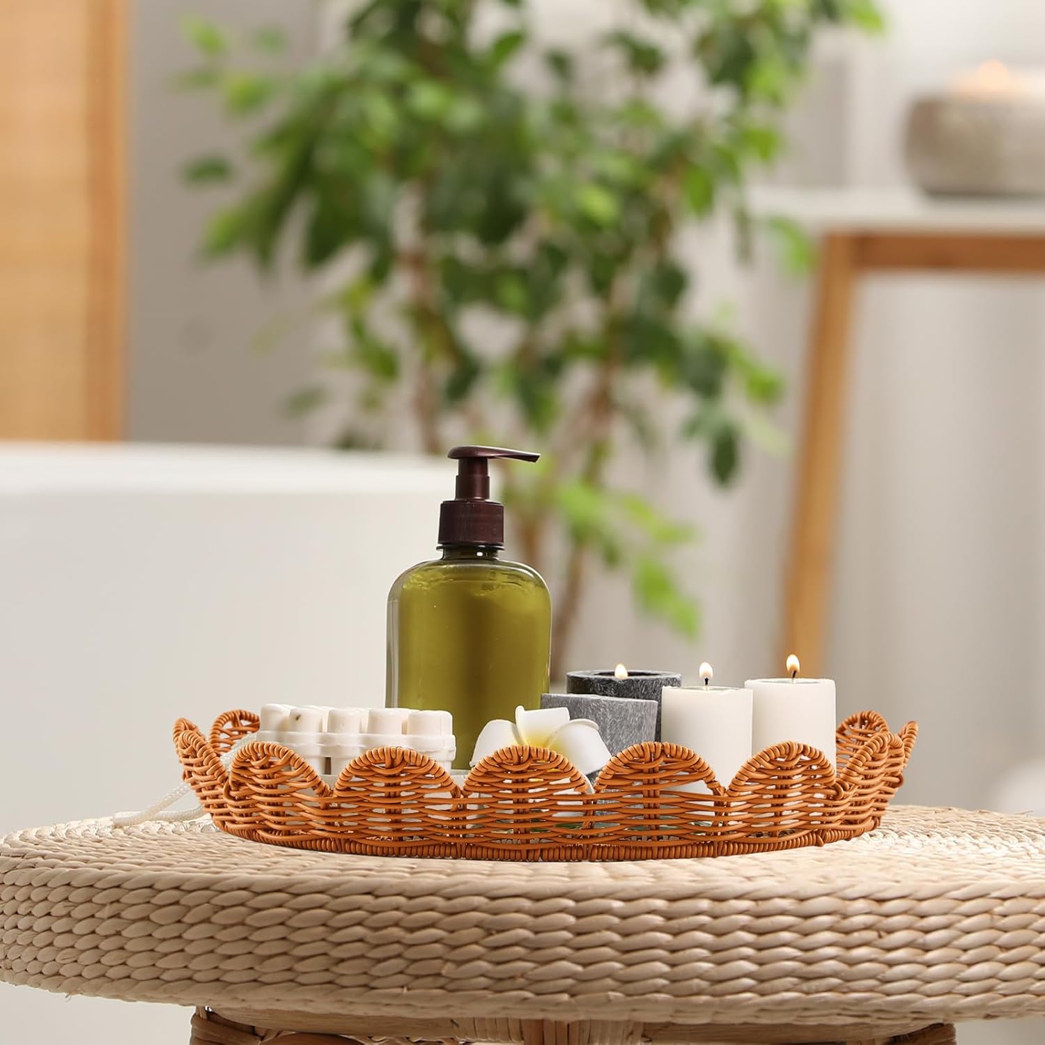 Juexica 3 Pcs Scalloped Wicker Storage Basket Set 1
