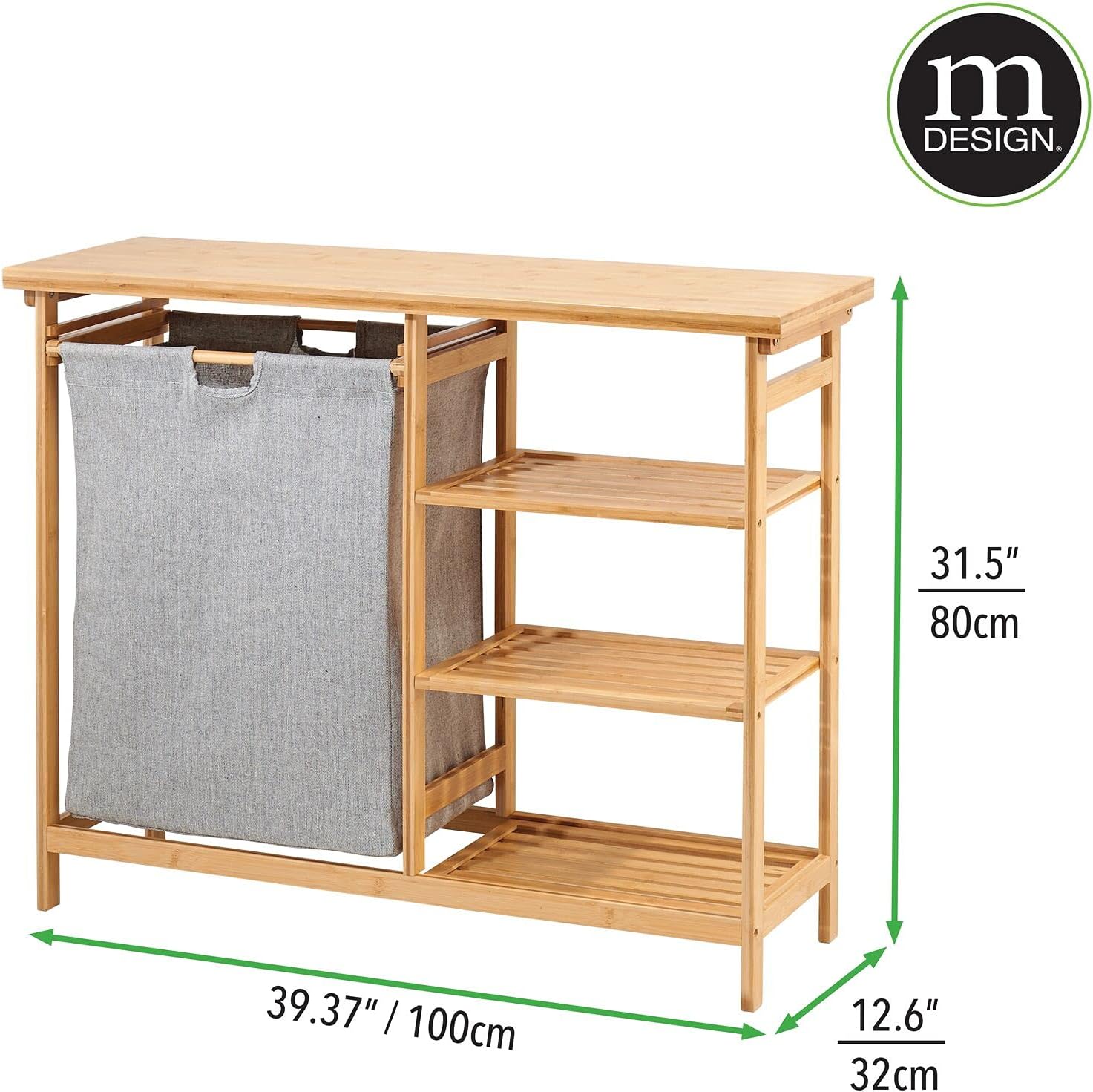 mDesign Bamboo Laundry Hamper with Shelves and Storage Surface