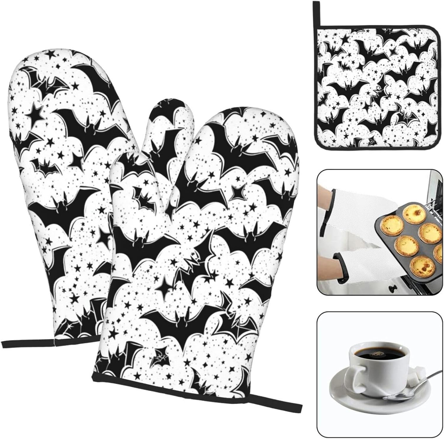 Beubebim Halloween Bat Oven Mitts and Pot Holders Set