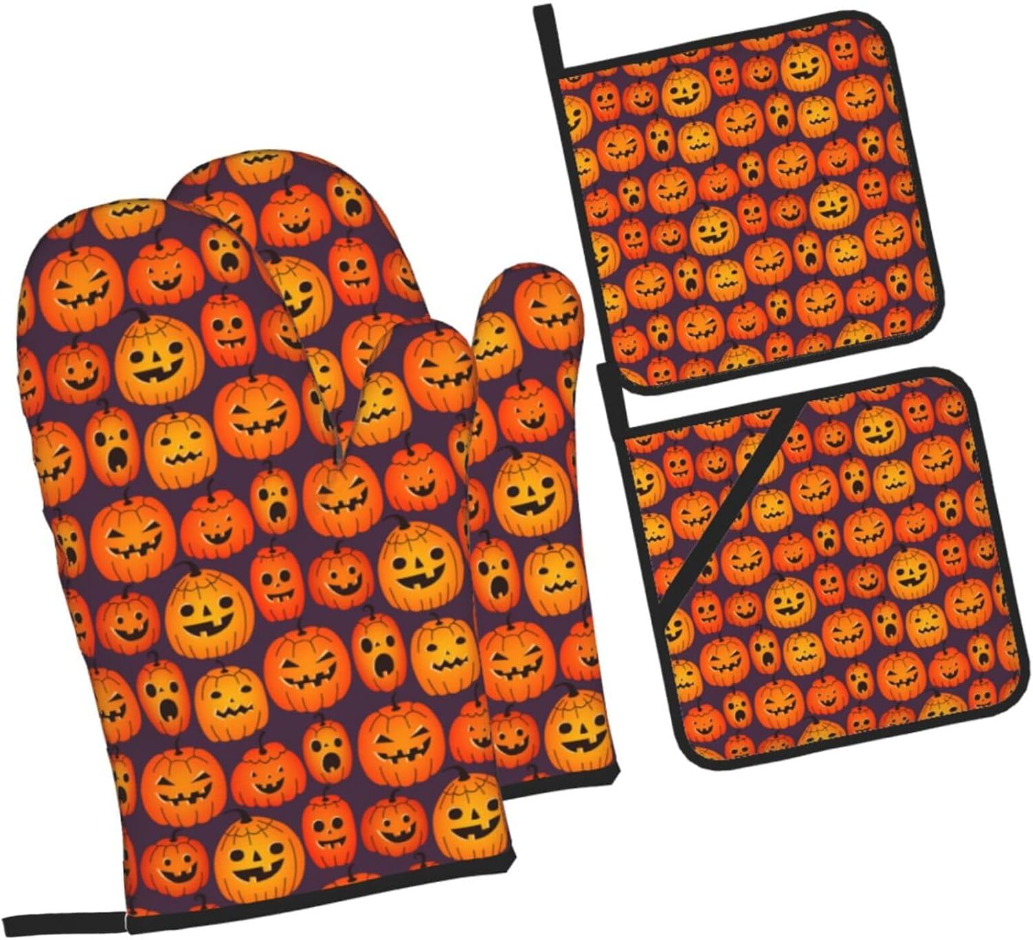 Lukbfall Halloween Funny Pumpkins Oven Mitts 4 Pcs Set