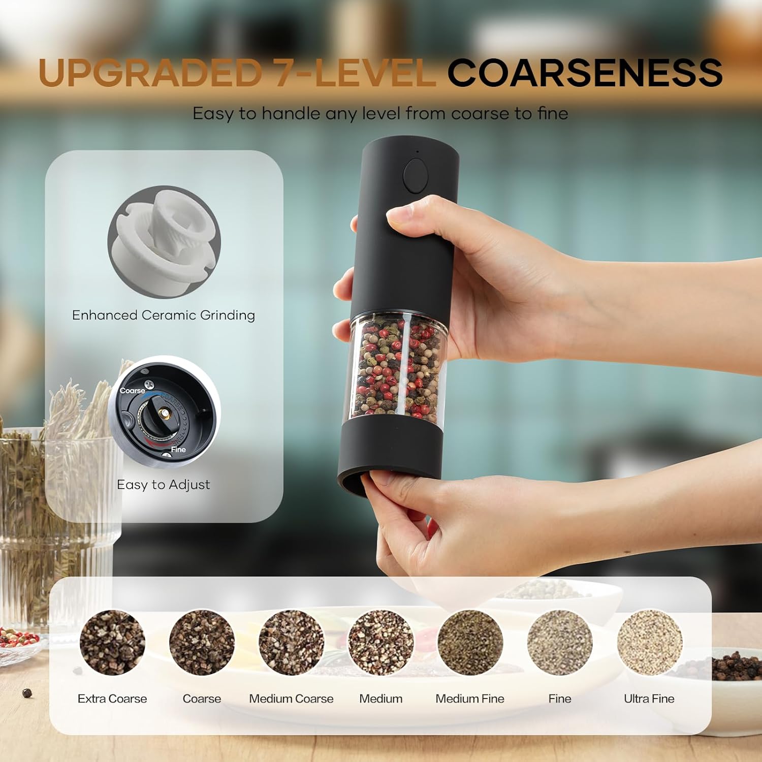 OPIIV 2 Pack Electric Salt Pepper Grinder Set
